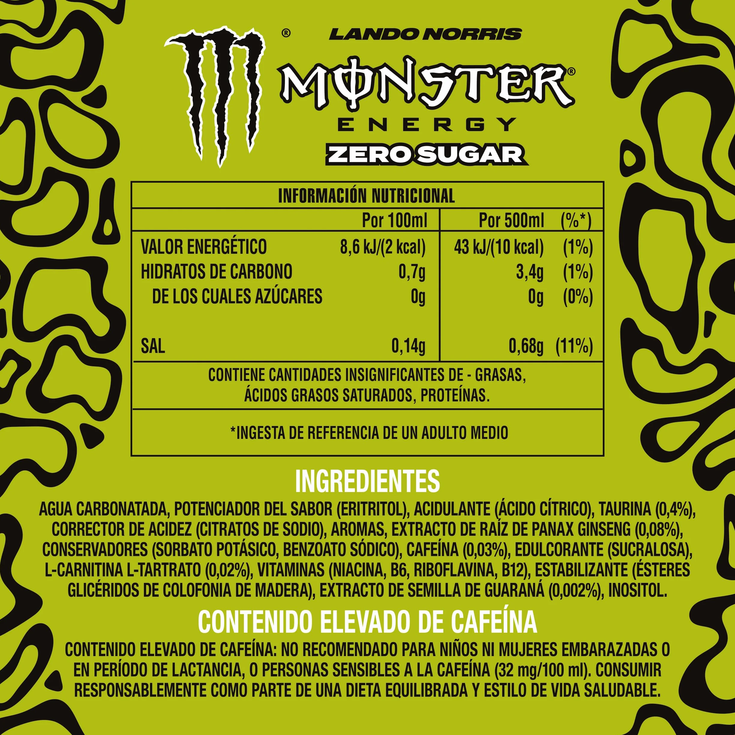 Monster Lando Norris Bebida Energética Zero Azúcar Pack 12 Latas 500ml