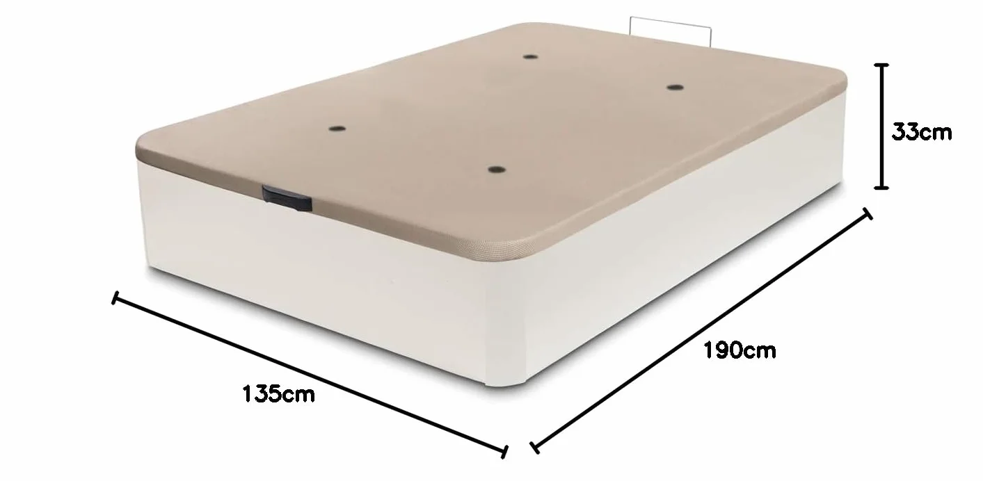 DORMIDAN - Canapé abatible de Gran Capacidad con Esquinas Redondeadas en Madera, Base tapizada 3D Transpirable + 4 válvulas aireación (Blanco, 135x190cm)