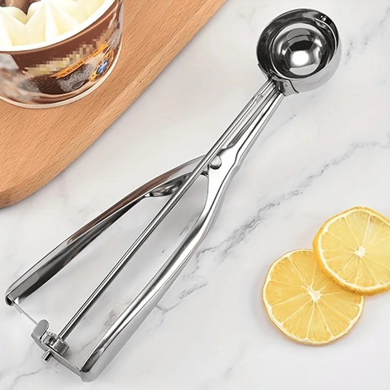 CHEFZOCO Cuchara de helado con gatillo, Acero inoxidable, 6 cm, Apto para Lavavajillas