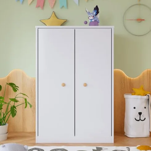 Merax Armario pequeño con barra 2 puertas MDF blanco 80 x 50 x 120 cm