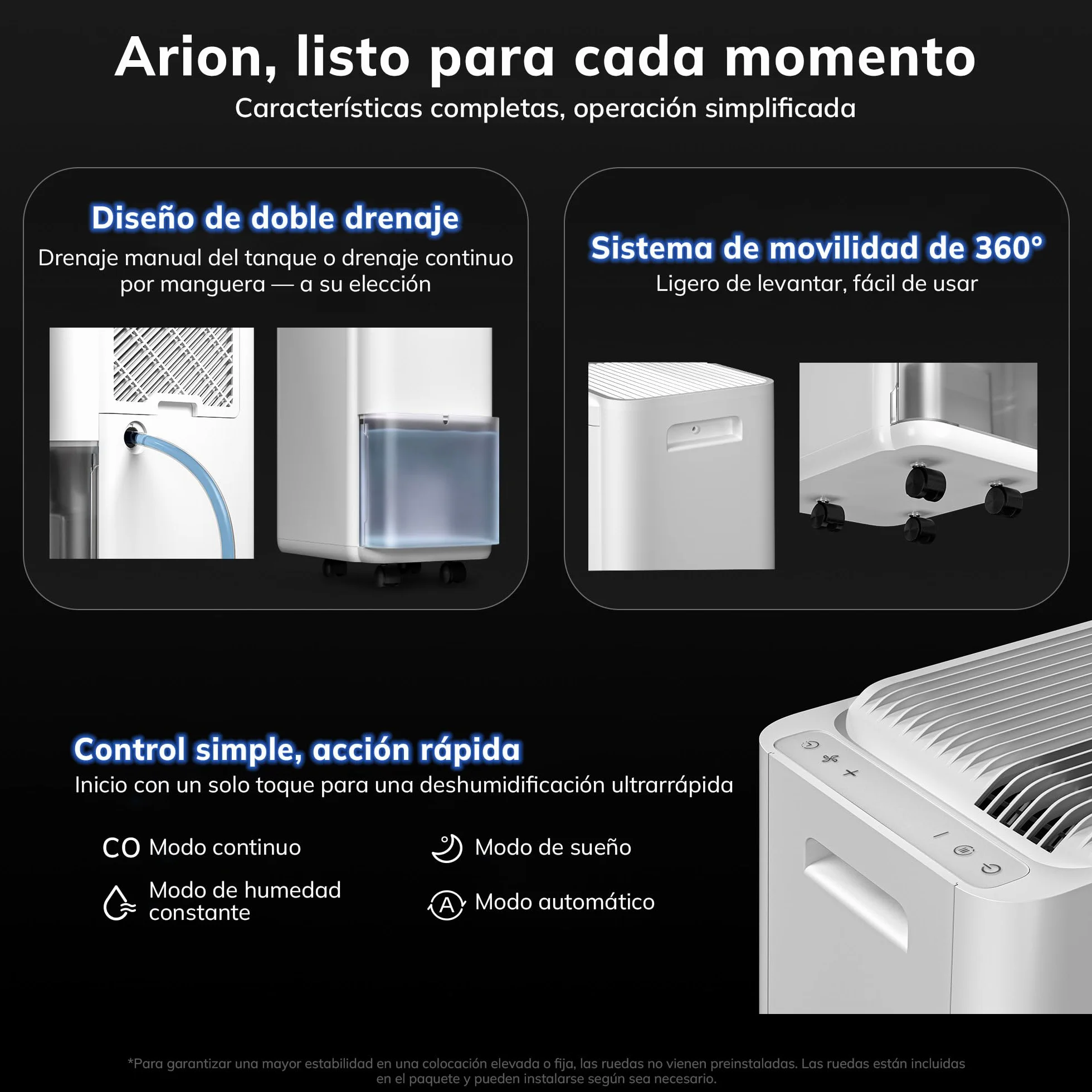 Deshumidificador 25L/d, AEOCKY Tamaño de la habitación aprox. 200 m³ (50 m²), deshumidificador inteligente con compresor y manguera de drenaje, ideal para secar la ropa, dormitorio, baño y sótano