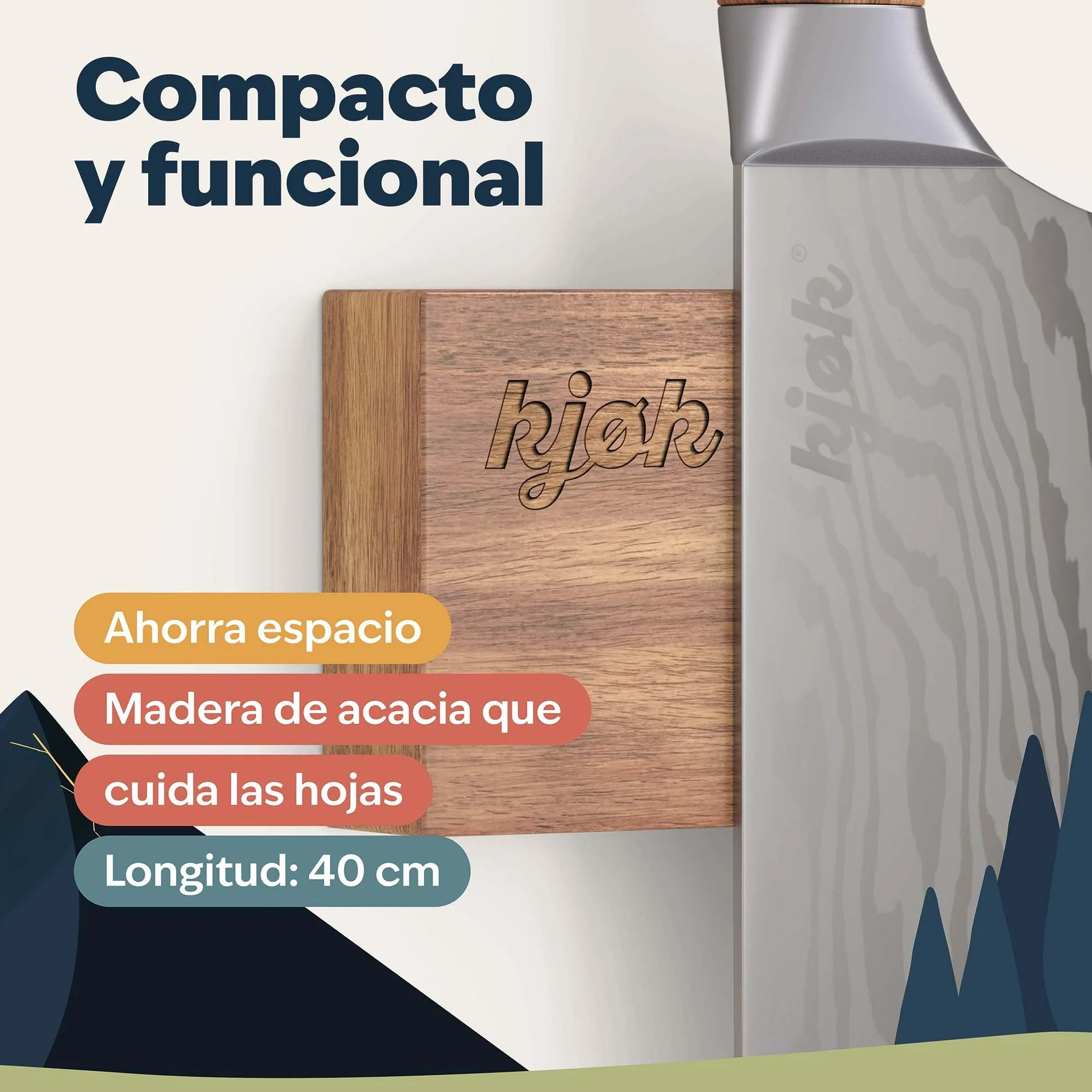 kjøk Barra Magnética para Cuchillos de Madera de Acacia – soporte magnético de pared para cuchillos, tijeras y utensilios – montaje con adhesivo o tornillos, accesorios incluidos
