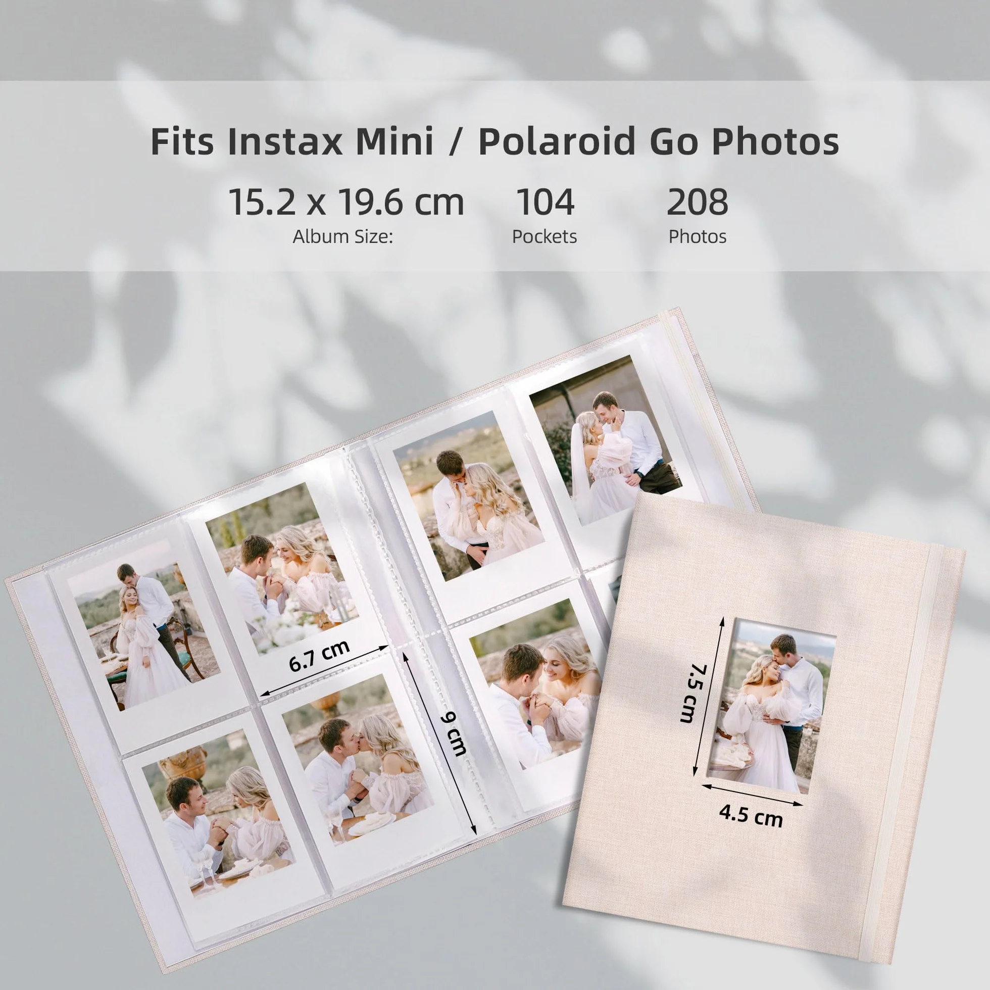Vienrose Mini Álbum de Fotos Polaroid 104 Bolsillos 86x54mm, Compatible con Fujifilm Instax Mini, Polaroid Snap, Kodak y HP Sprocket, Ideal para Bodas y Recuerdos Familiares, Beige Paquete de 1