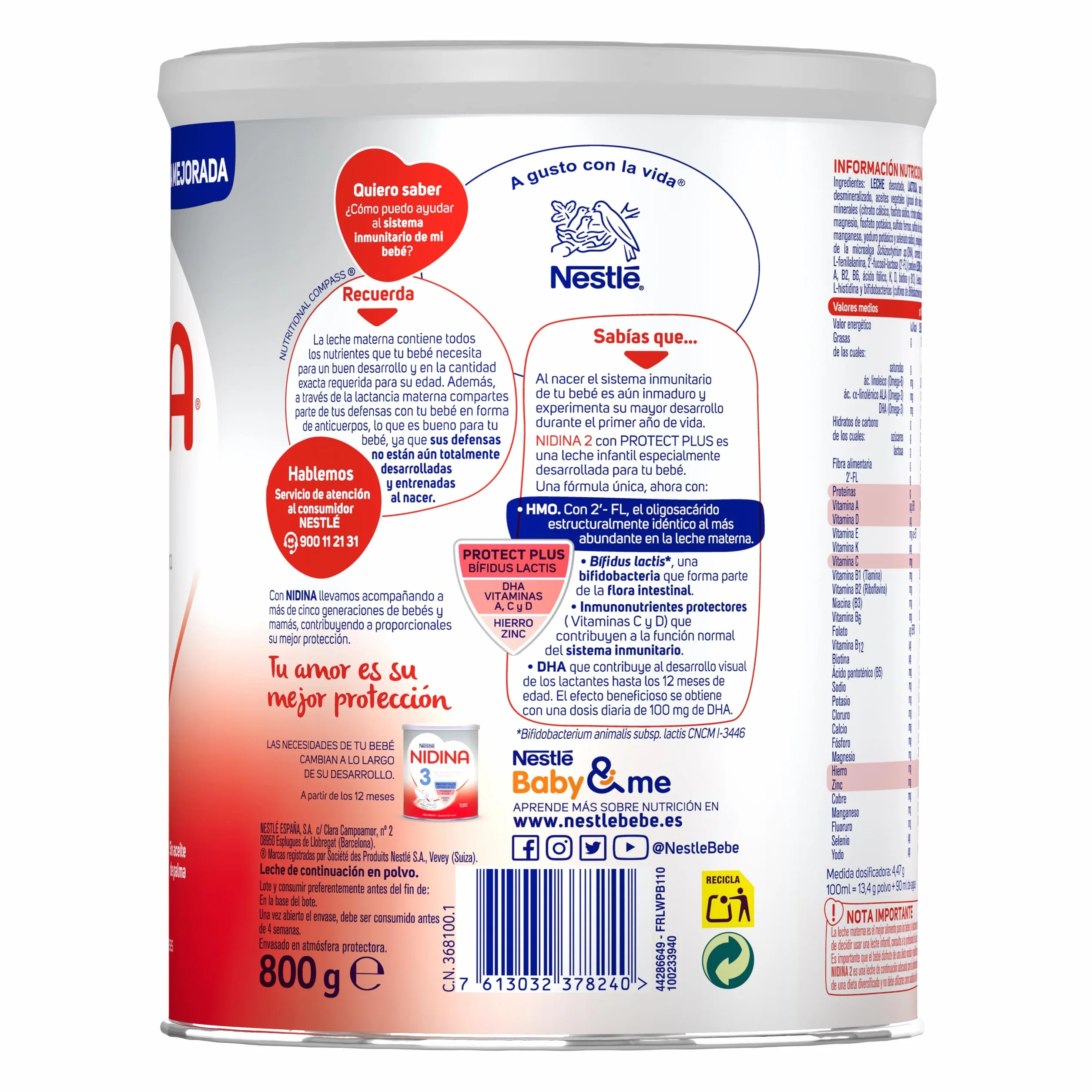 Nestlé NIDINA 2 Leche De Continuación en polvo para bebés 6 meses, 3 x 800g
