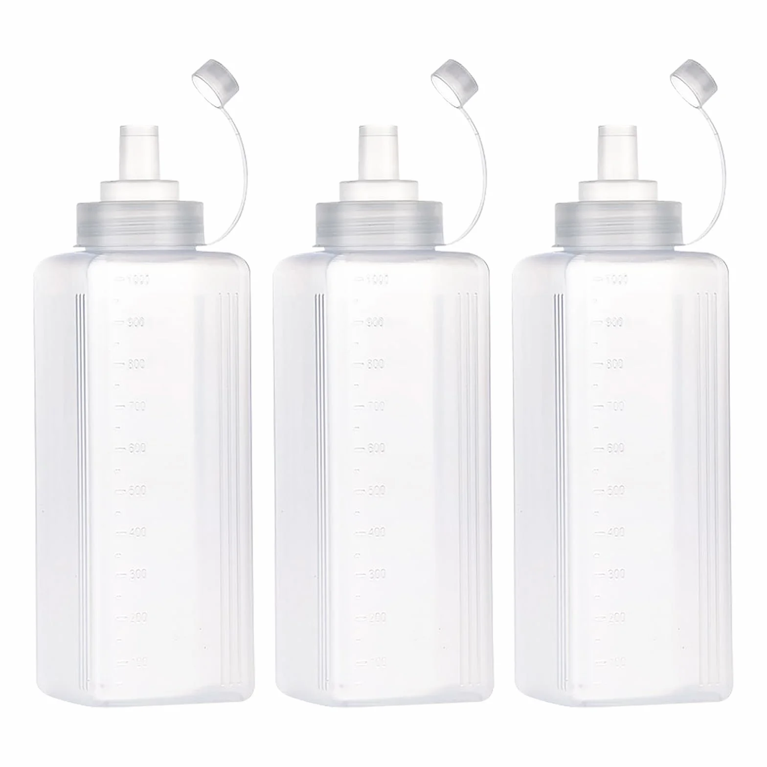 3Pcs Squeeze Bottle, Botella de Salsa, Boca Ancha Dispensador de Botellas de Plástico, Condimento Botellas para Salsa de Tomate, Mostaza, Mayonesa, Salsa Picante Y Aceite De Oliva (# 1000ML)
