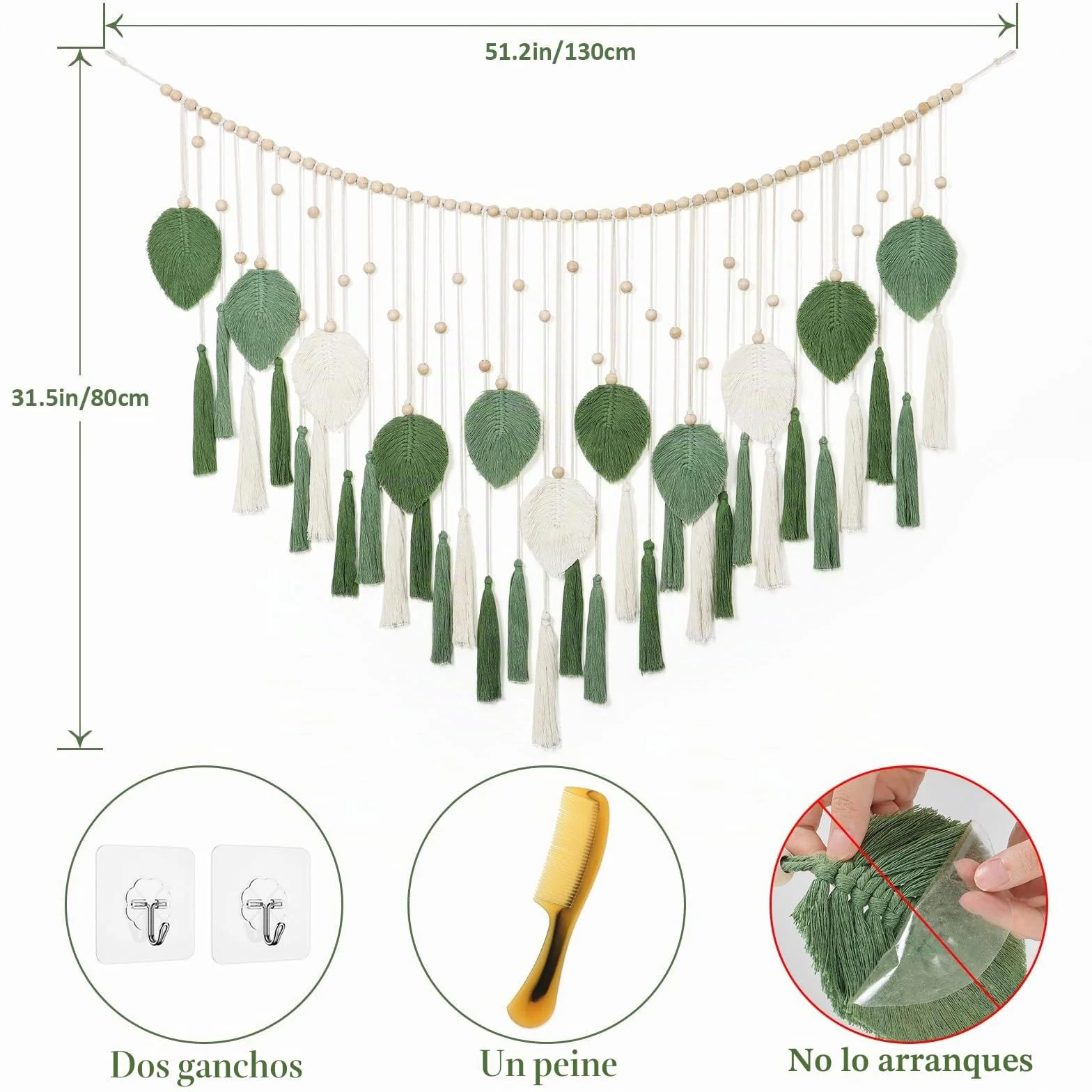 Dremisland Tapiz Decorativo Pared con Borla de Hoja 130x80cm Macrame pared Hecho a Mano Tapiz Pared Grande de Algodón Bohemio Decoración pared Salon Dormitorio Apartamento Habitación de Los Niños