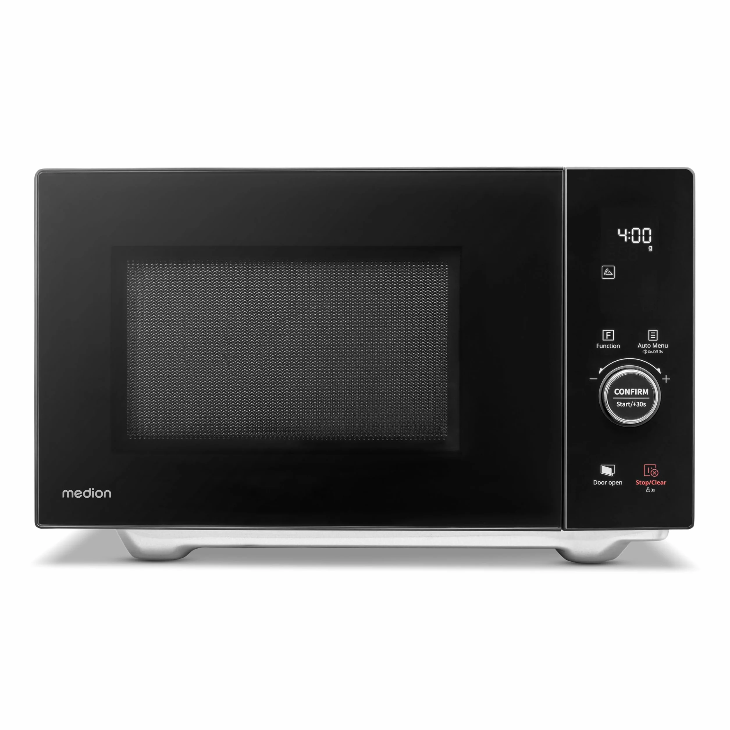 MEDION Microondas con grill y función de aire caliente (25 L, 900 W, 1100 W grill, 2100 W convección, 11 programas automáticos, 10 niveles de potencia, acero inoxidable, MD12041) negro