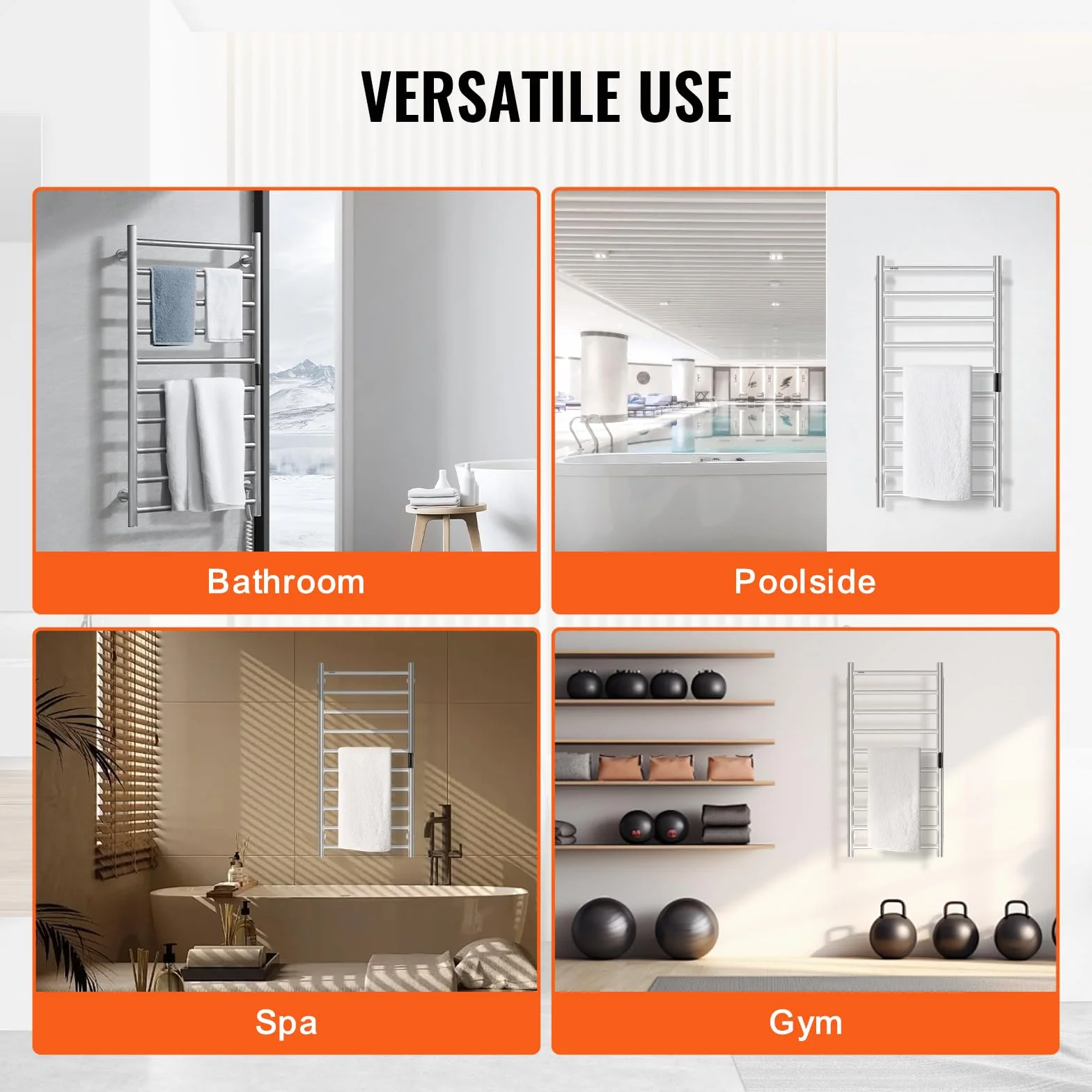 VEVOR Calentador de Toallas con Radiador Toallero con 10 Barras Calentador de Toallas Impermeable con Temporizador y Pantalla LED 5 Niveles de Temperatura Ajustables Montado en la Pared, Plata
