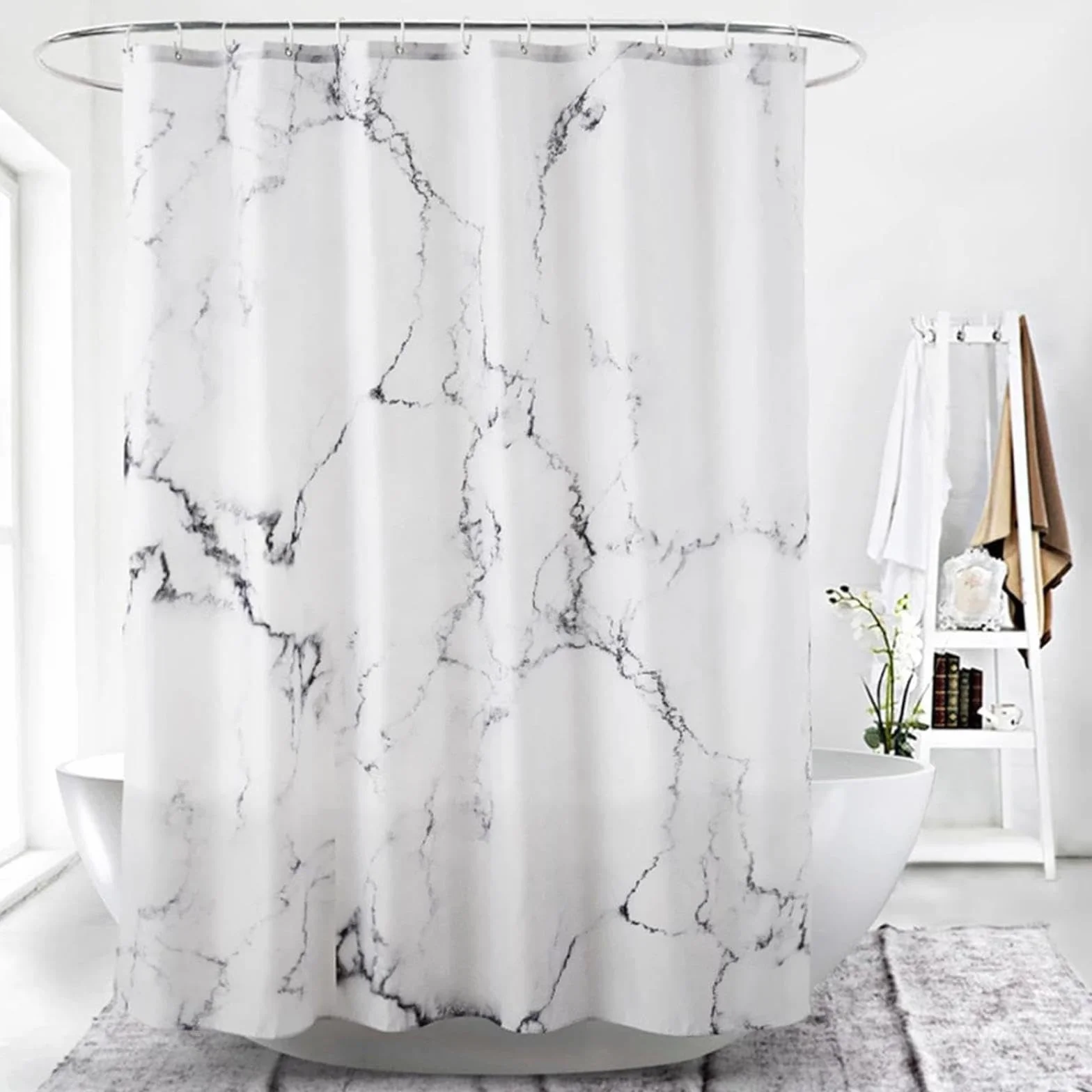 Cortina de ducha impermeable a prueba de moho, lavable y fácil de limpiar, diseño pesado, 160 x 160 cm, tela de poliéster para bañeras largas