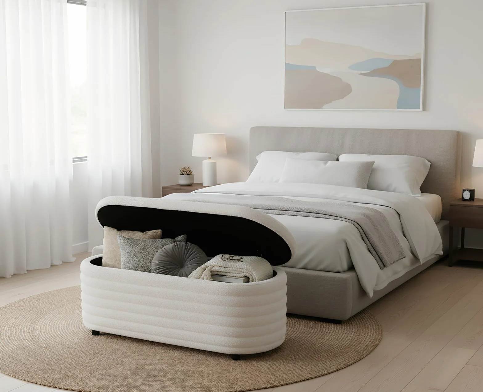 chairus Banco de Almacenamiento Banco de Piel Sintética para Pies de Cama, Baúl de Almacenaje para Dormitorio Puff para Tocador, Blanco