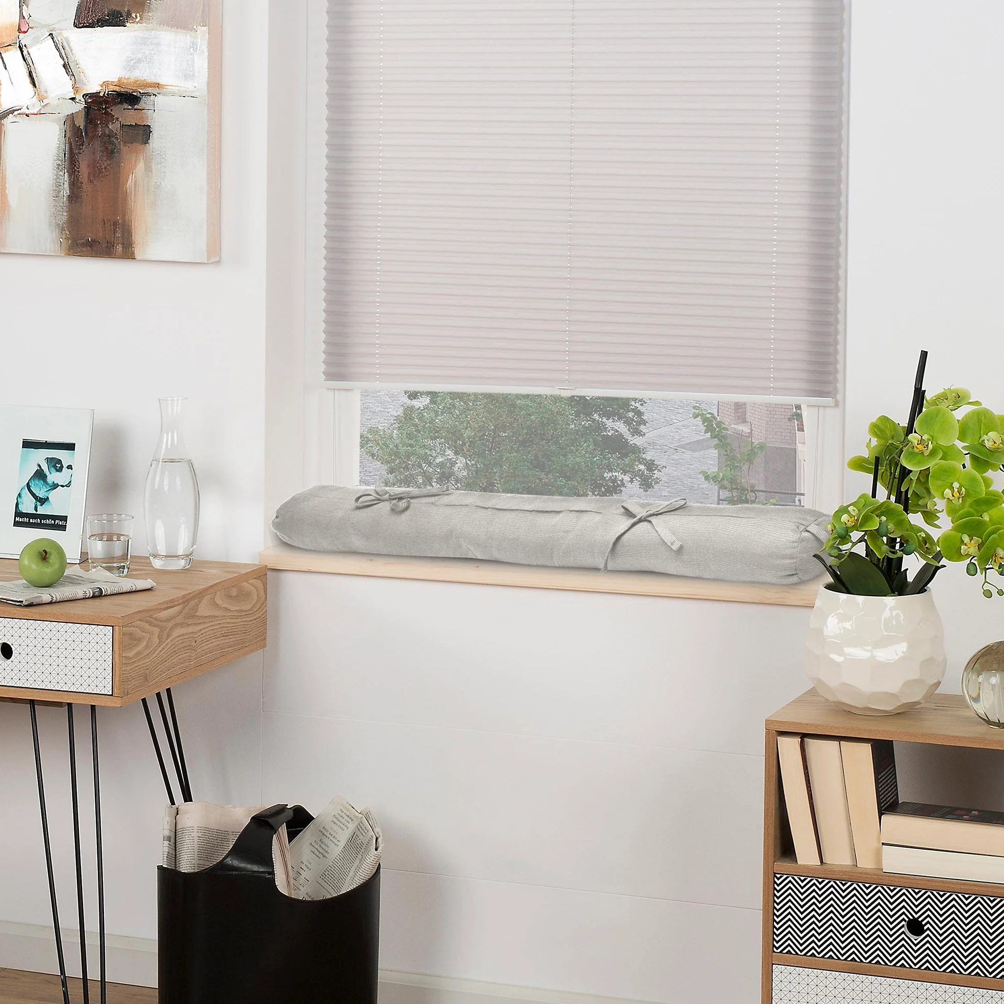 Beautissu Viento Set 2 Burlete Puerta 100x10 cm - Cojín Aislante Topo Burlete Cortavientos Puerta con Asa Transporte Protección Aire Fresco para Ventanas y Puertas Entrada Gris Claro