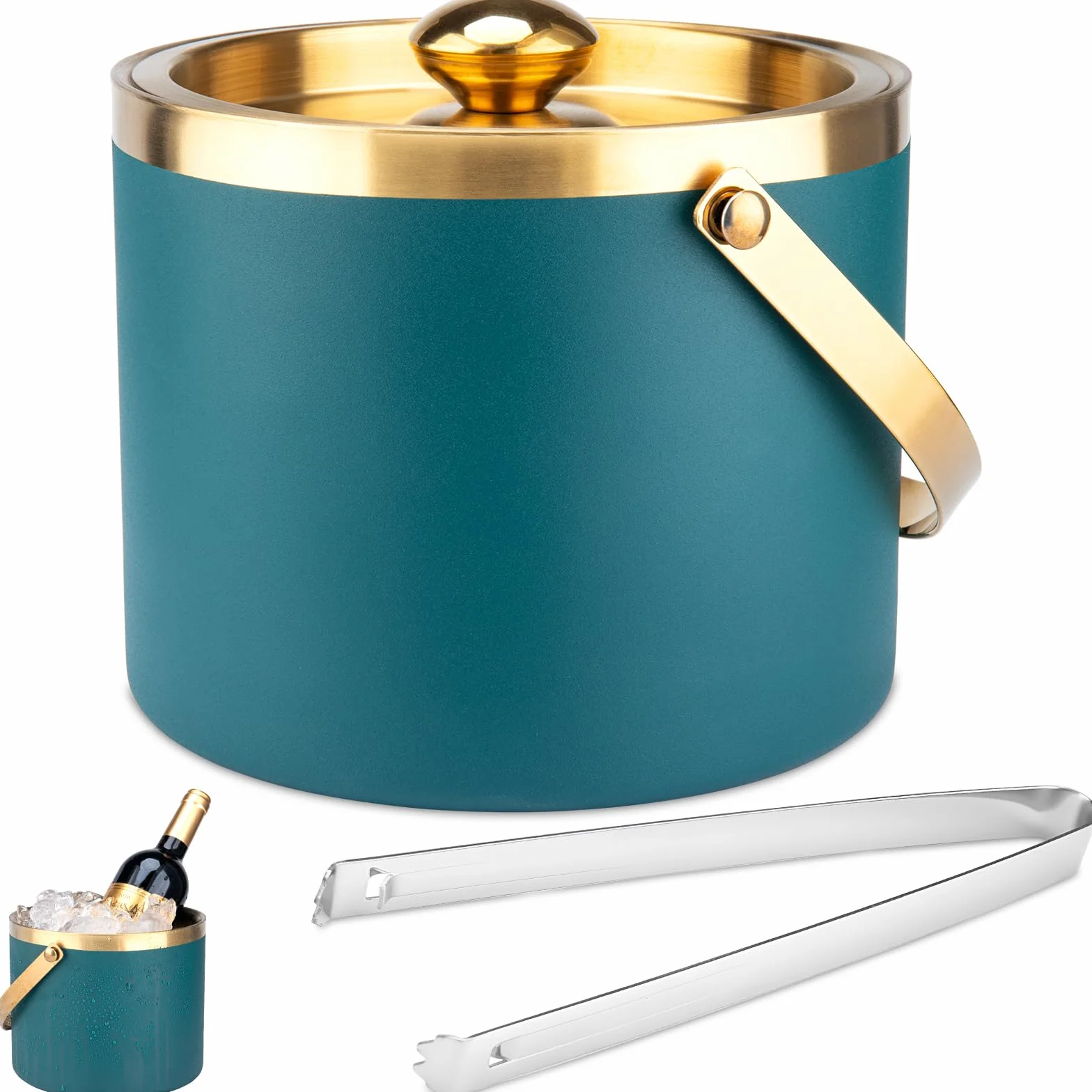 Cubitera de hielo de acero inoxidable de 3 litros, cubos de hielo para fiestas con tapa, cubo de hielo para bar de cócteles