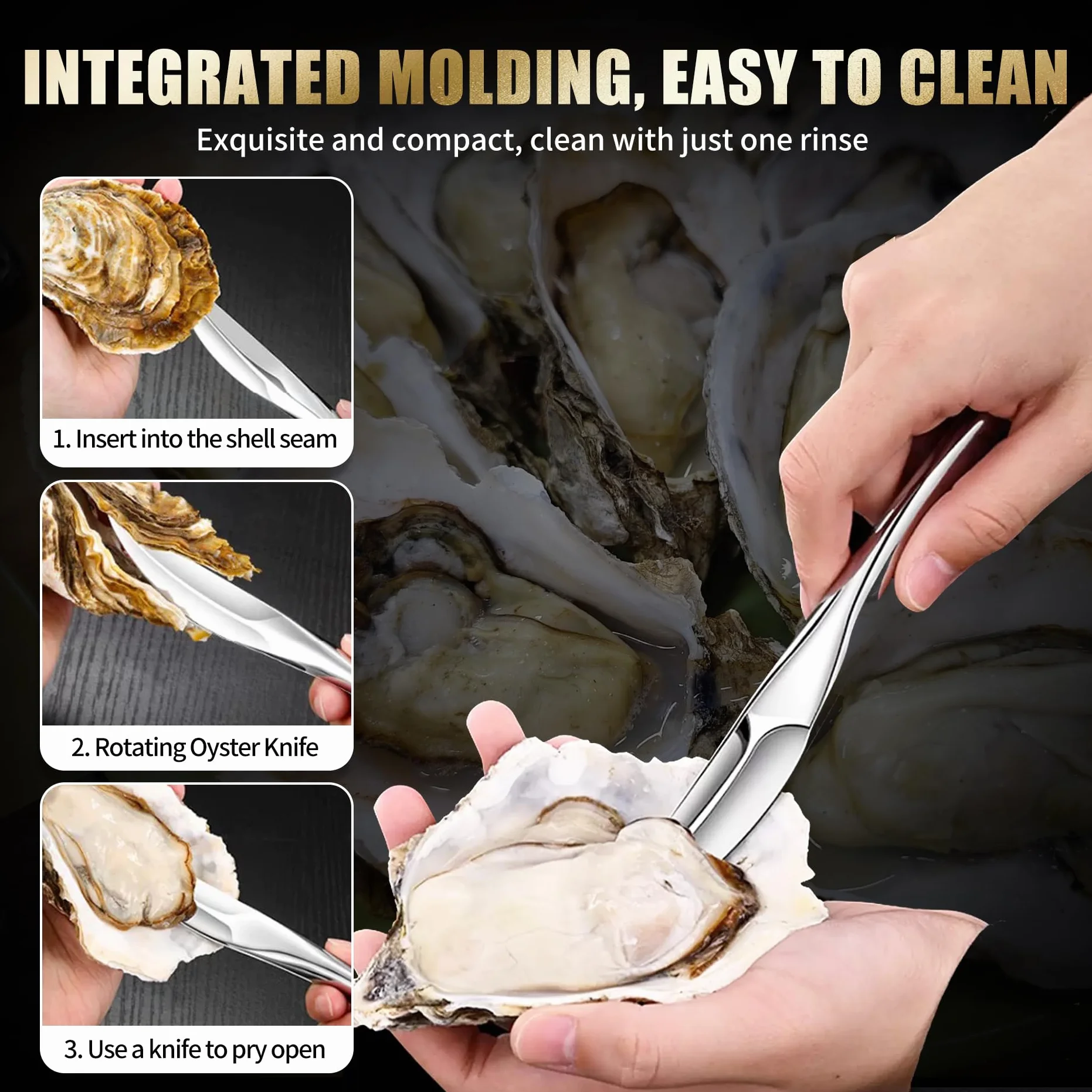 1 piezas Cuchillo para ostras en Acero Inoxidable, Abridor de Ostras, Adecuado para abrir todo tipo de mariscos, como vieiras, almejas, mejillones y ostras.