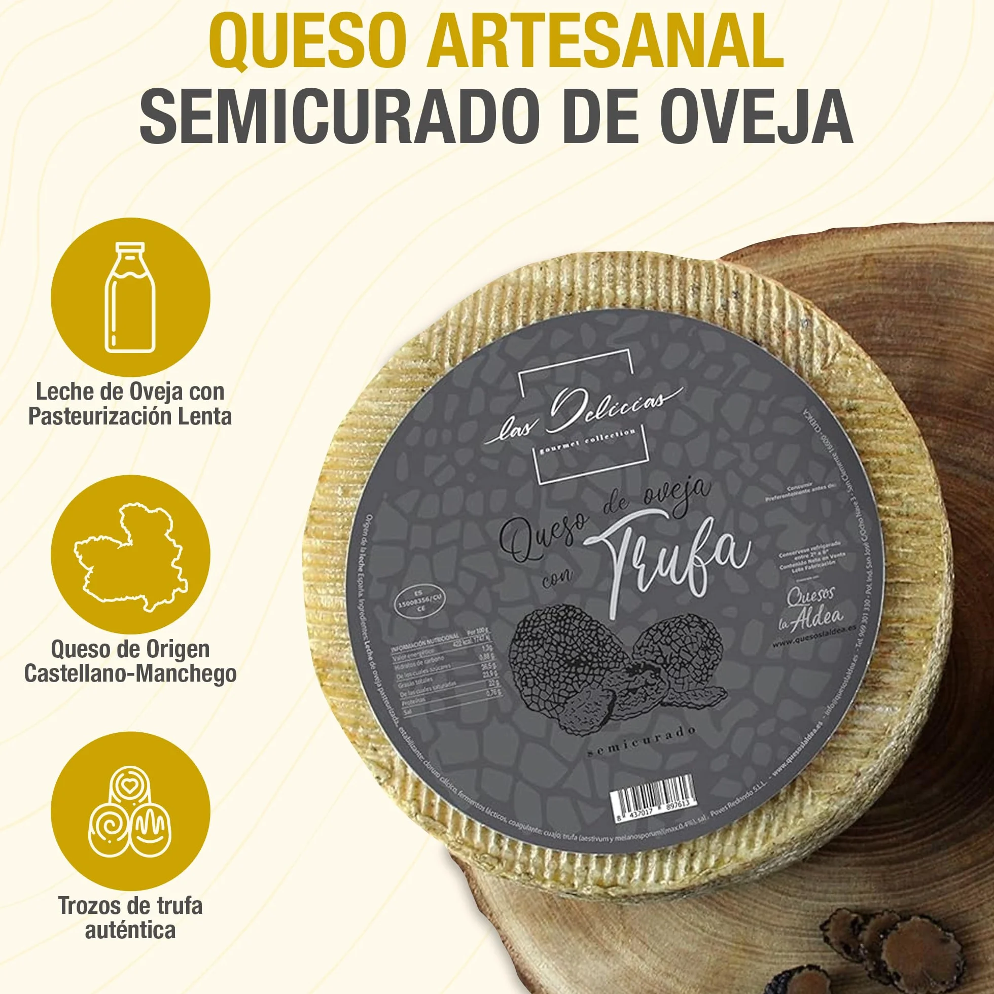 Queso Artesano de Oveja Semicurado con Trufa 0.75 kg Lote Gourmet para Regalo