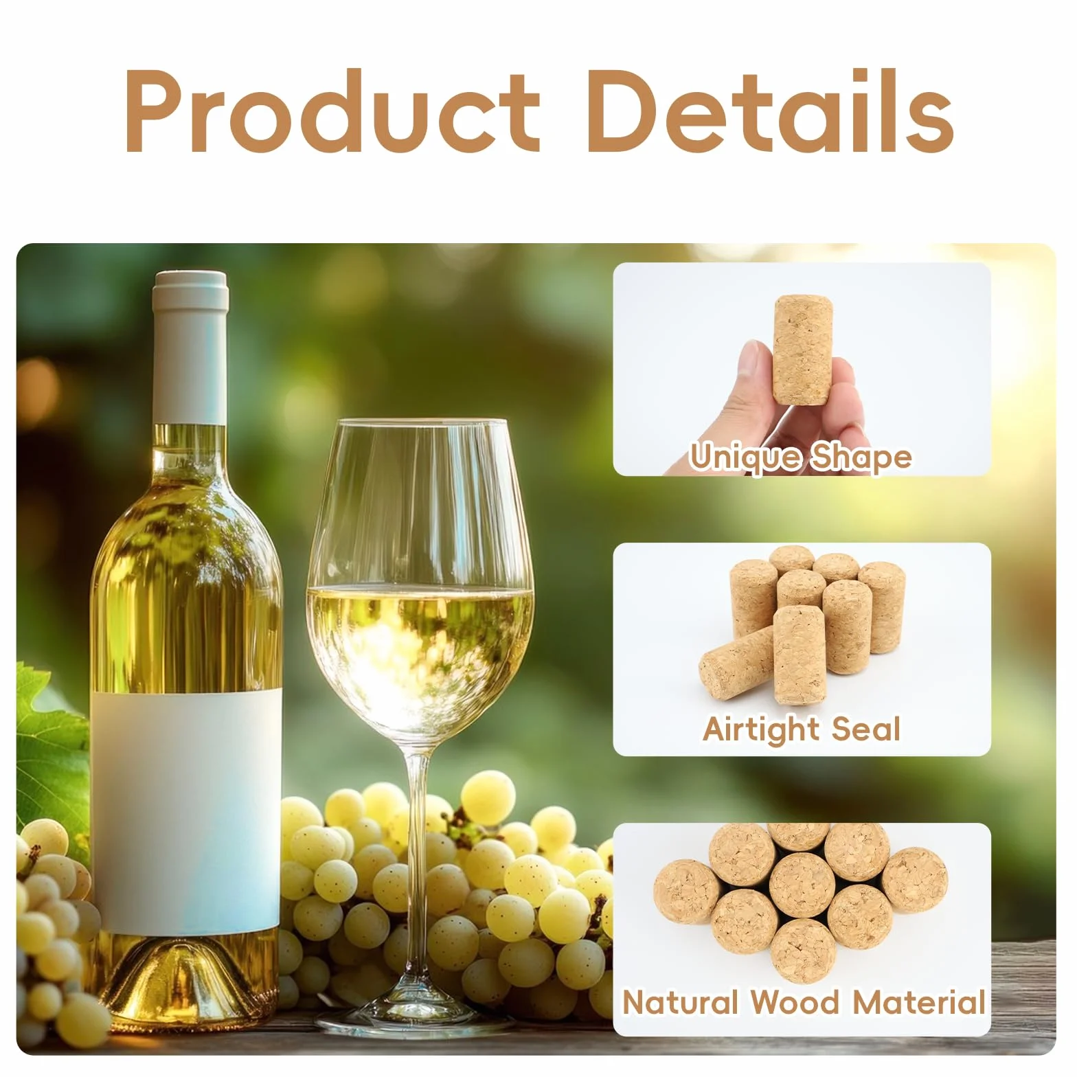 70 corchos de vino para manualidades, tapones de botella para botellas, tapones de botella para manualidades, tapones de vino rectos de madera, tapones de corcho de madera suave natural para vinos