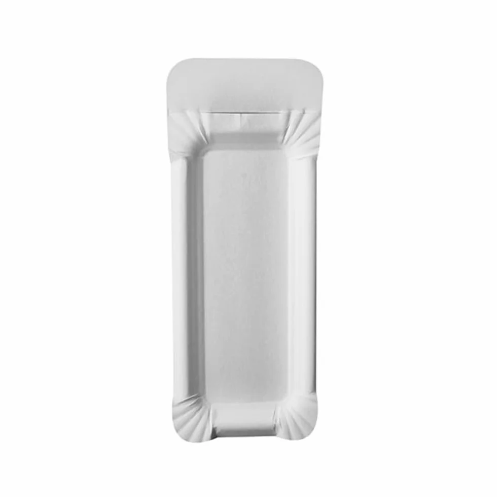 PAPSTAR Platos de papel desechables rectangulares blancos con tocador Pure (750 unidades), 8 x 21 cm, de cartón, aptos para barbacoas, cumpleaños o fiestas, vajilla desechable biodegradable