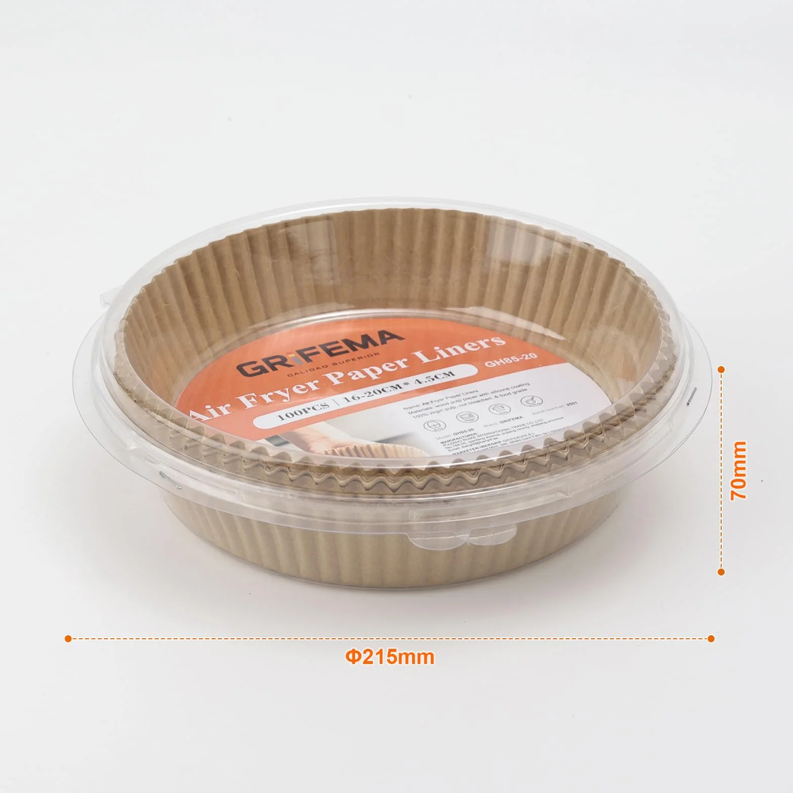 GRIFEMA Papel Freidora Aire Redondo 2.2-4.5 L 100 Piezas 16-20cm sin BPA Antigrasa Grado Alimentario para Cecotec COSORI