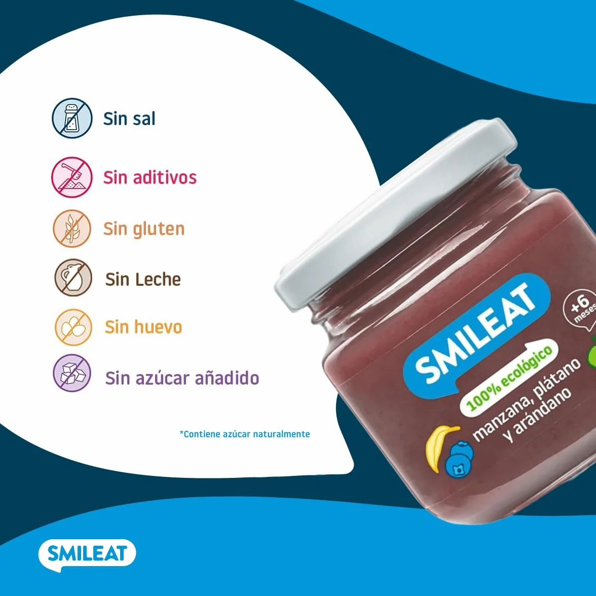 Smileat Tarrito de Frutas Ecológicas Manzana Plátano Arándano +6 Meses 130g