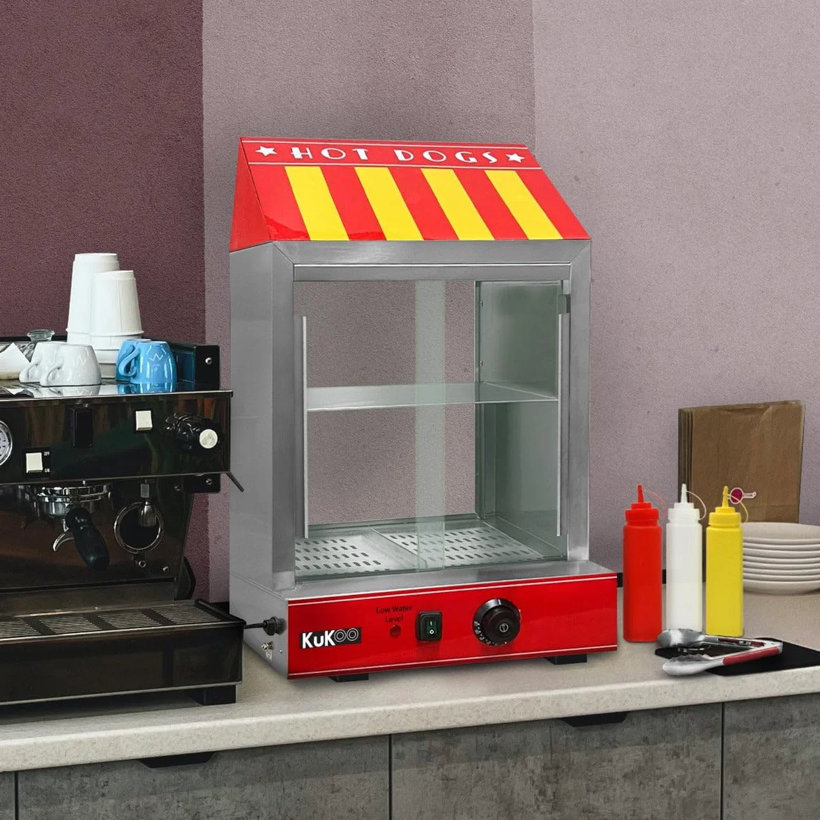 Calentador de Perritos Calientes Comercial 2000W Máquina Eléctrica de Vapor para Hot Dogs con Temperatura Ajustable 30-110°C
