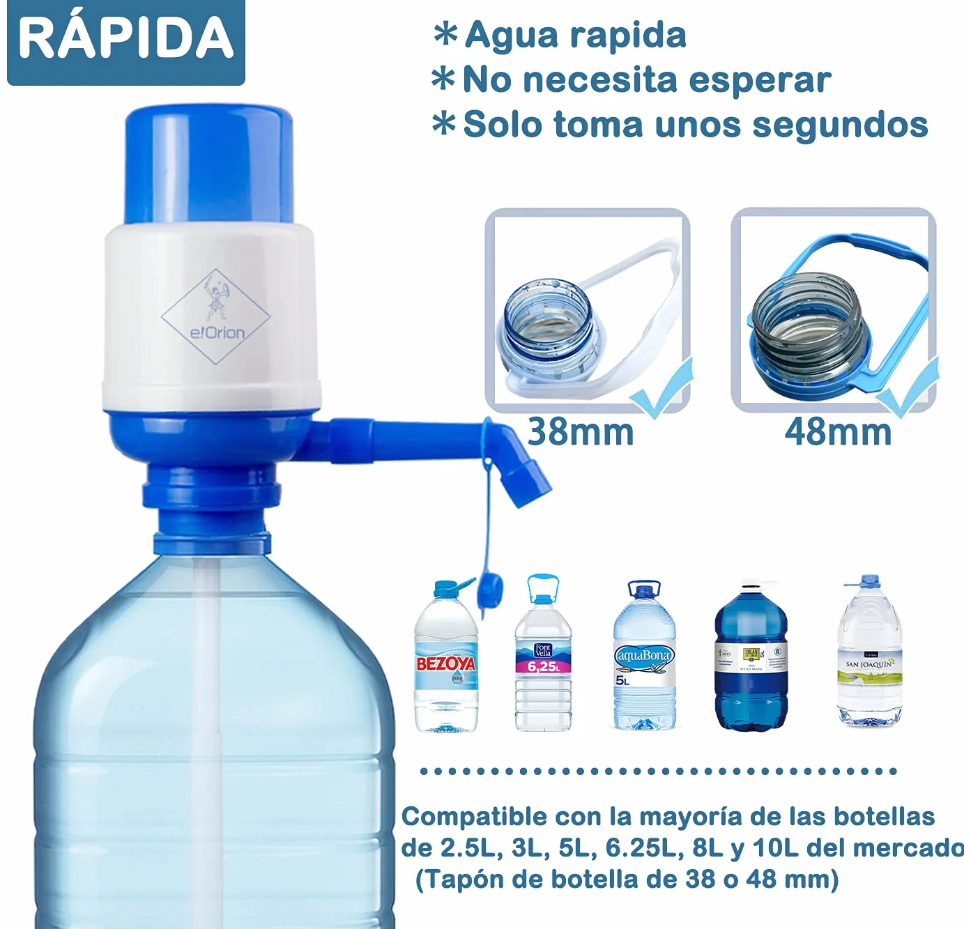 Bomba Manual Dispensador Agua para Garrafas 2.5-10L Tapón 38mm 48mm