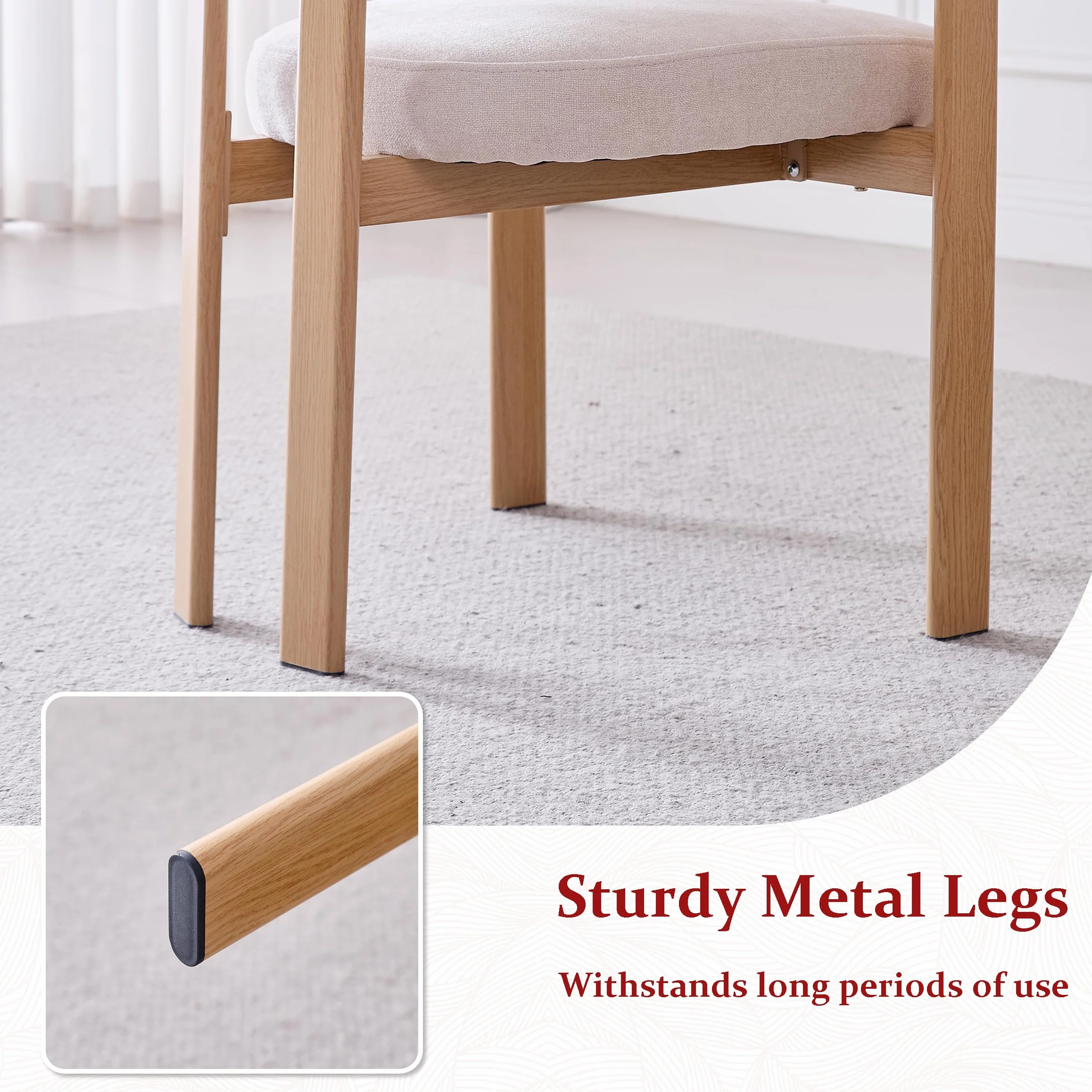Juego de 4 sillas, sillón reclinable con Cojines de Tela,sillón de Estilo Medieval,Silla de Cocina,Patas de Metal,Apto para Dormitorio,Sala de Estar,Comedor - Beige