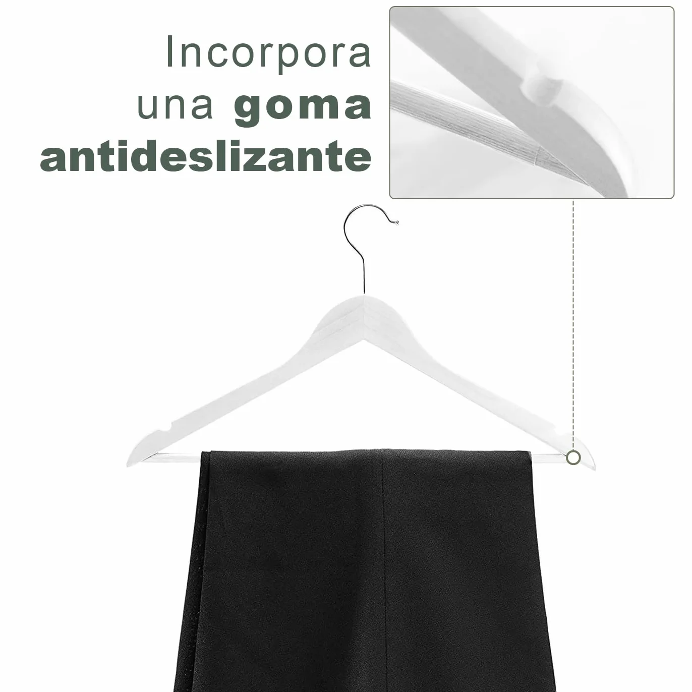 MERCURY TEXTIL - Perchas Ropa de Madera Natural, Gancho Giratorio 360°, Barra Antideslizante para Pantalones, Ideal para Trajes, Vestidos y Chaquetas, Perchas Madera (Blanco, 10 Unidades)