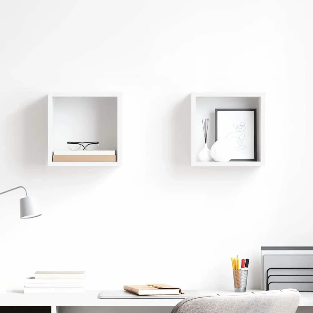 vidaXL 2x Estantes Cubo de Pared Estantería Colgante CD Libros Decoración Contrachapada Blanco 26x15x26cm