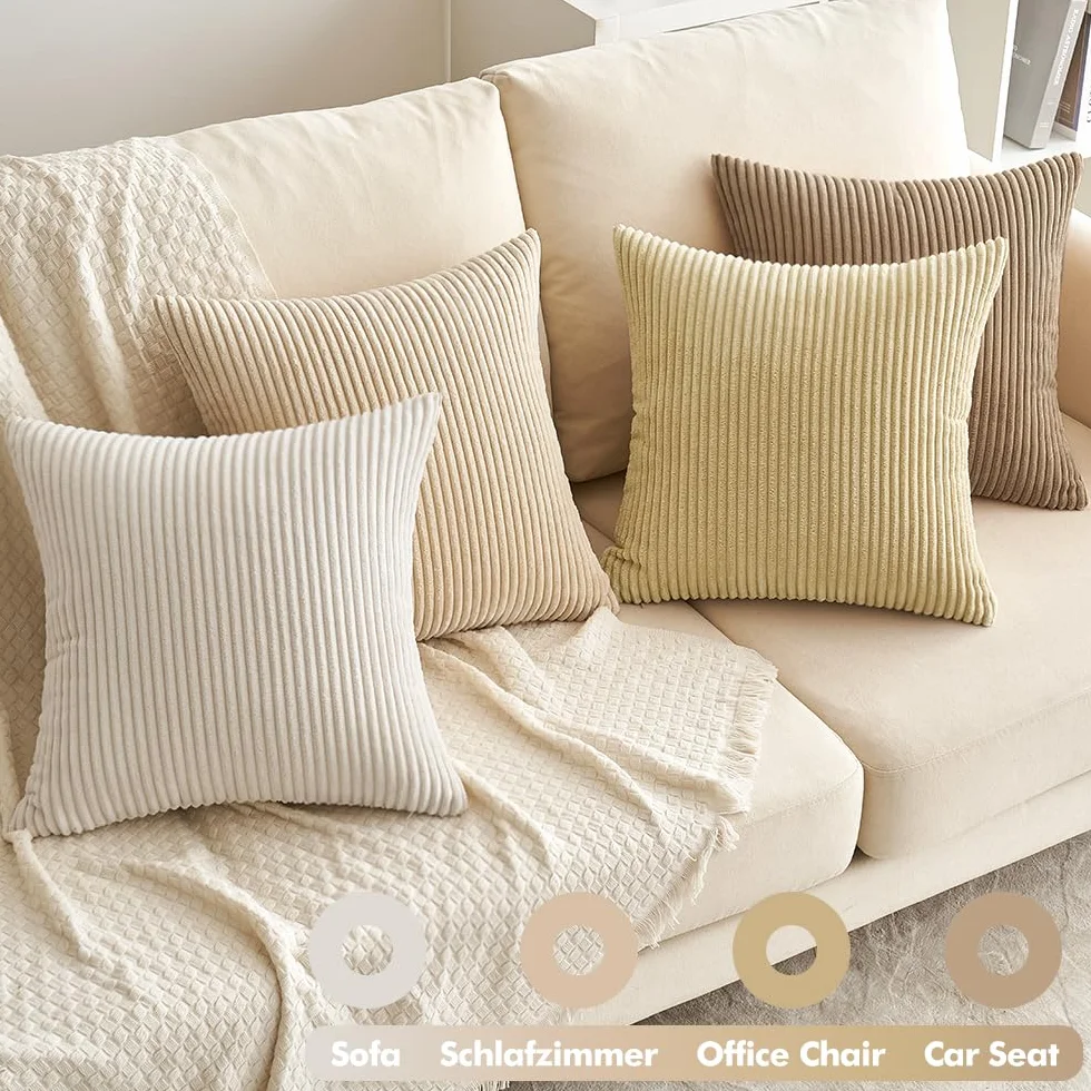 EMEMA Funda Cojines 4 Piezas 45x45 cm Corduroy Pana Rayas Decoración Moderna para Sofá