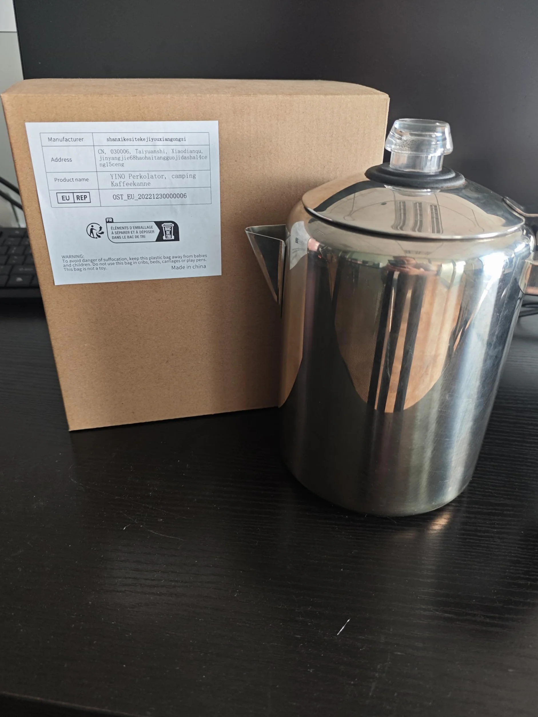 YINO Cafetera Filtro Percolador Acero Inoxidable 304 9 Tazas para Acampar Viajes