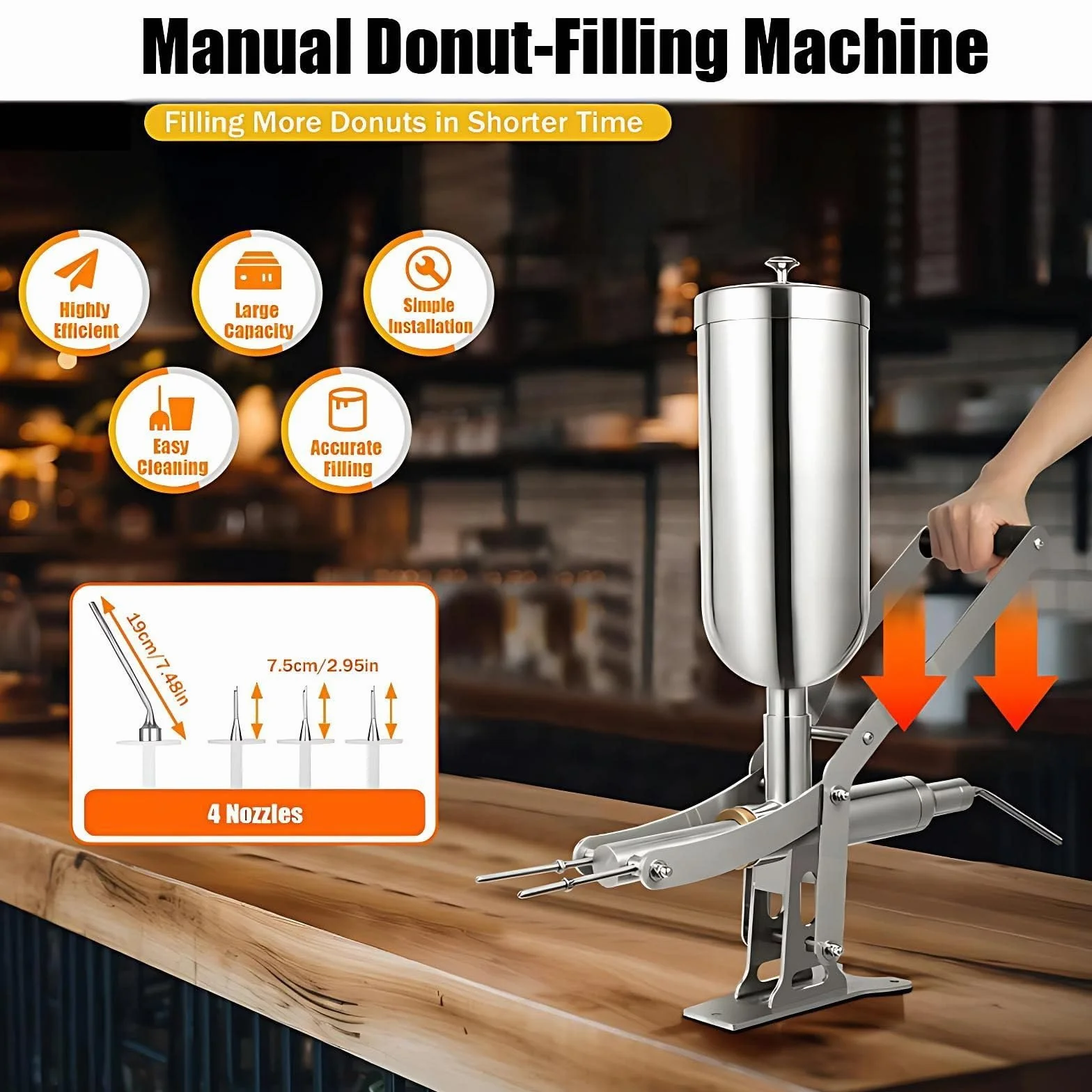 MáQuina para Rellenar Donas de 5 L,Rellenadora de Churros,Rellenadora de Crema de Acero Inoxidable 304 con 4 Tubos, inyector Profesional para Crema Mermelada y Chocolate