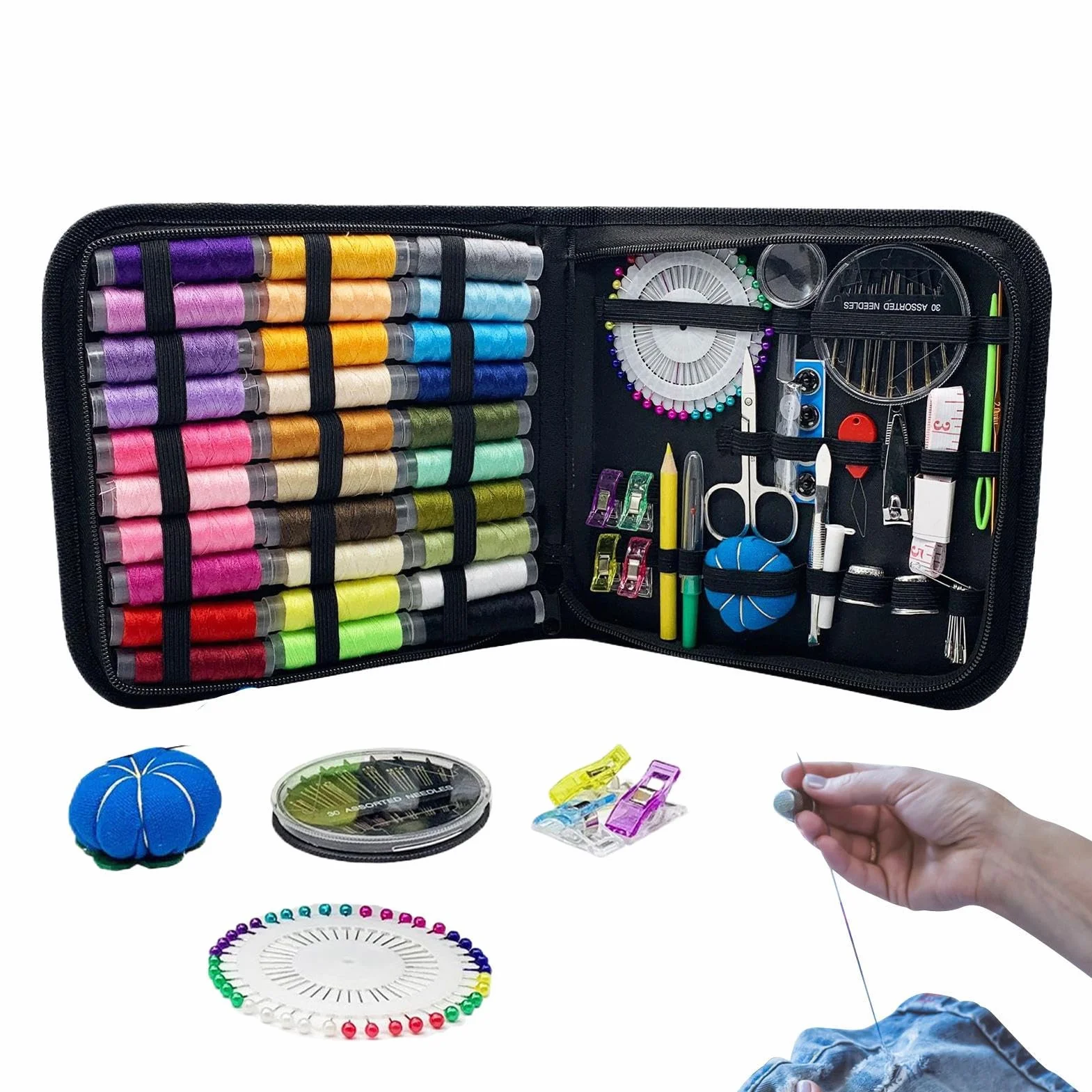 Kit de Costura para el Hogar 131 Piezas Suministros Completos de Costura | Accesorios Portátiles Antidesgarro Para Principiantes En Bordado Madre Familia Adultos