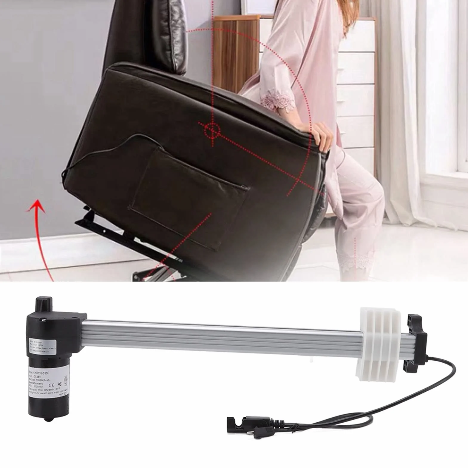 Actuador de motor de sofá reclinable eléctrico, 333 mm, protección IPX4, DC29V, para sofás eléctricos, sillas elevadoras