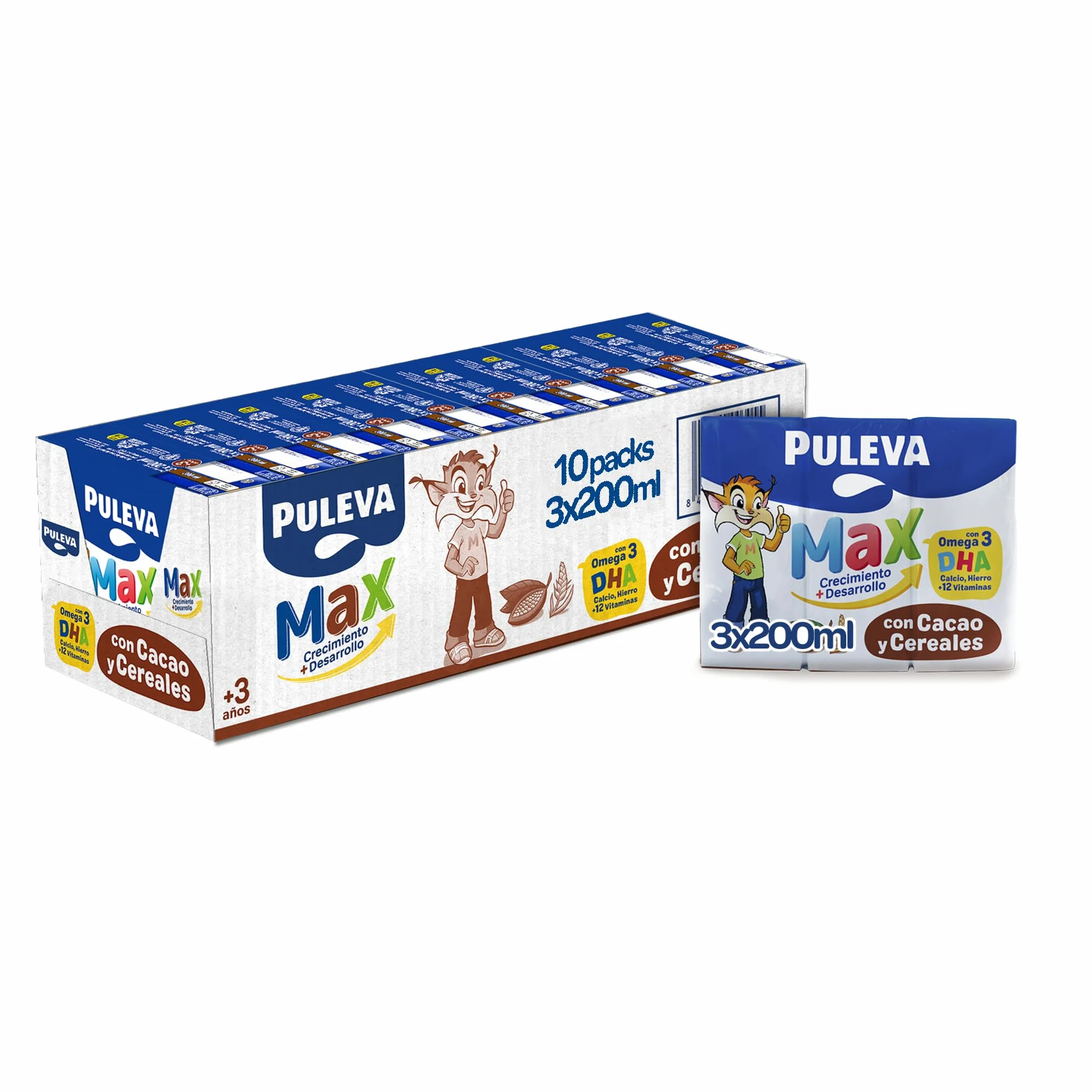 Puleva Max Cereales y Cacao Leche de Crecimiento +3 Años 10 Packs 3x200ml