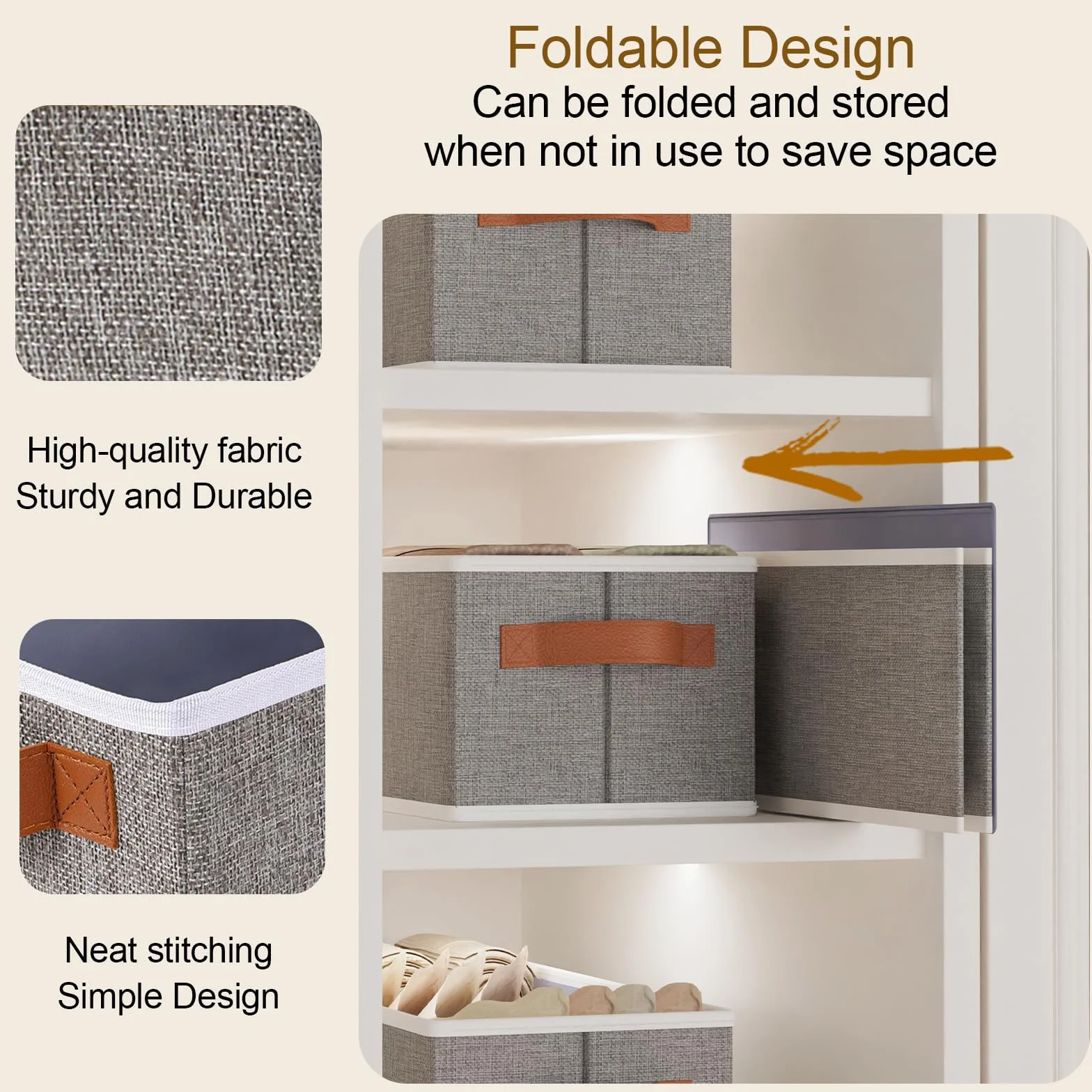 Cajas de Almacenamiento, Cestas Organizadoras Plegable, Juego de 3 Caja Almacenaje Ropa, para Utilizadas en La Cocina, Baño, Gris, 38×15.5×13cm