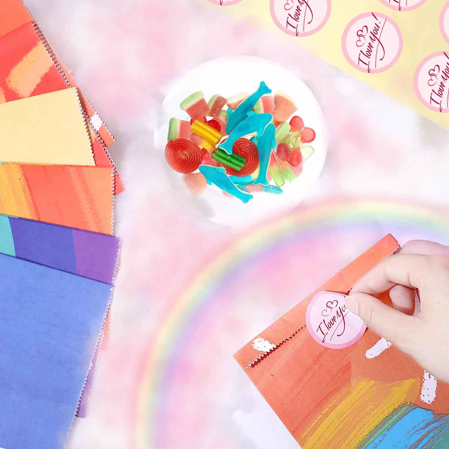 Romon Bolsitas para Regalos, 24 PCS Bolsas de Papel Kraft Arco Iris Bolsas Cumpleaños Infantil con 24 Pegatinas para Envolver Regalos, Regalos, Fiesta, Celebración, Boda, 1 item