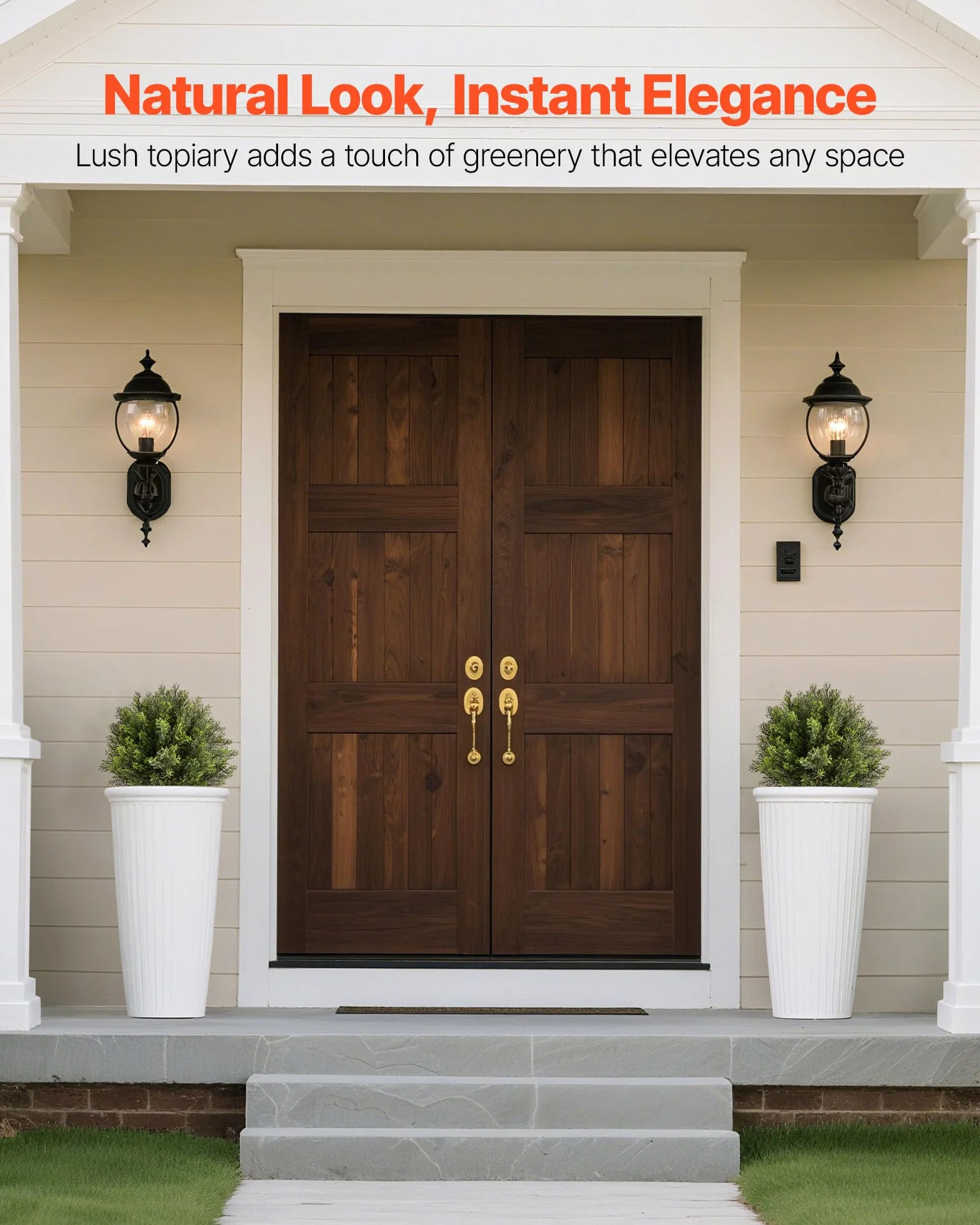 VEVOR Bola de Topiario Artificial de Ciprés para Exterior con Estaca, 406 mm, 2 uds, Plantas Artificiales, Arbustos de Imitación para Decoración, Porche, Patio, Jardín, Balcón y Patio Trasero