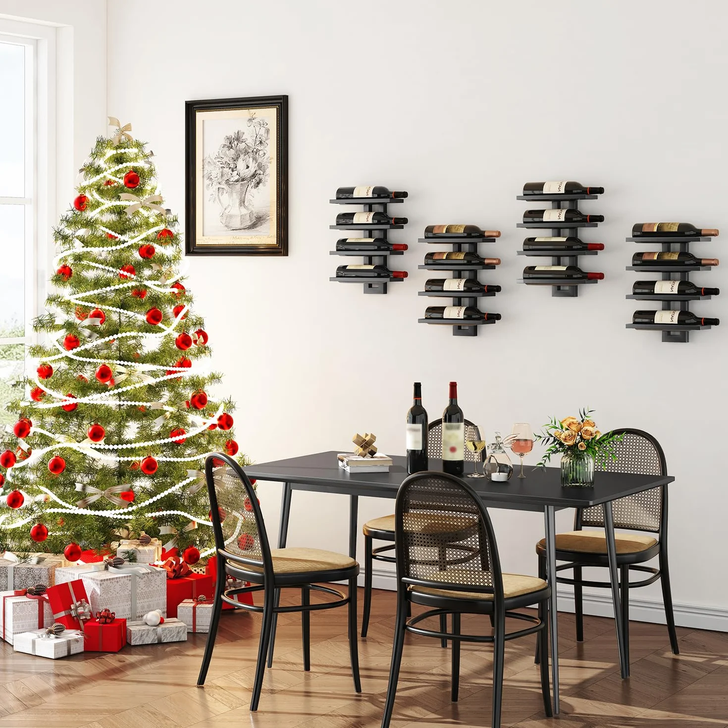 IBUYKE Botellero Pared para 12 Botellas, Botellero Vertical de Metal para Botellas de Vino,Licores, Champán,Estante de Vino Montado DIY para Cocina, Comedor, Bar, Negro, TMJ909B
