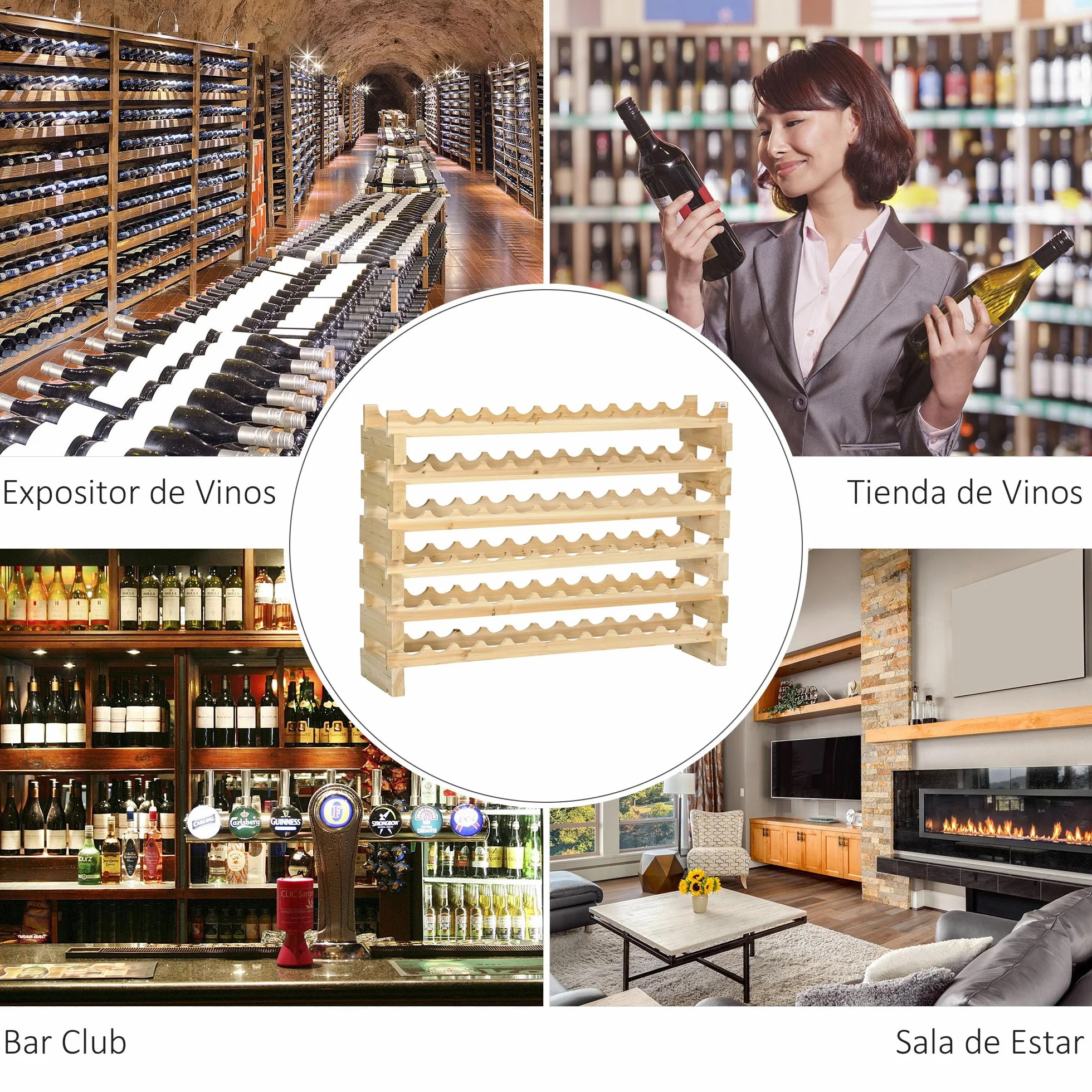 HOMCOM Botellero Vino 72 Botellas de Madera de 6 Niveles Botellero Vertical Carga 100 kg para Cocina Comedor Bar 114x28x85 cm Madera Natural