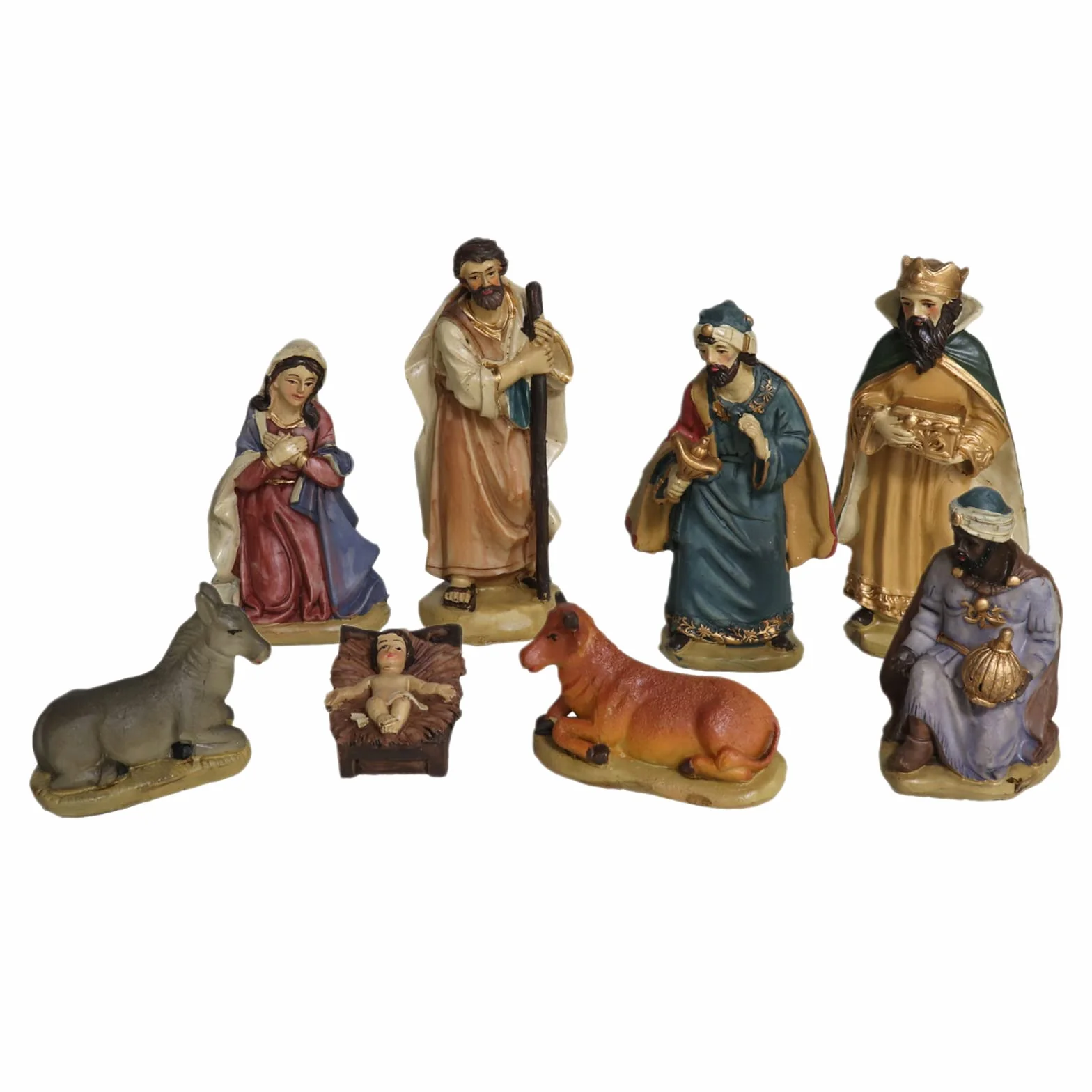 Portal de Belen 8 Figuritas Navidad 12 cm, Jesús María José Reyes Magos Mula y Buey
