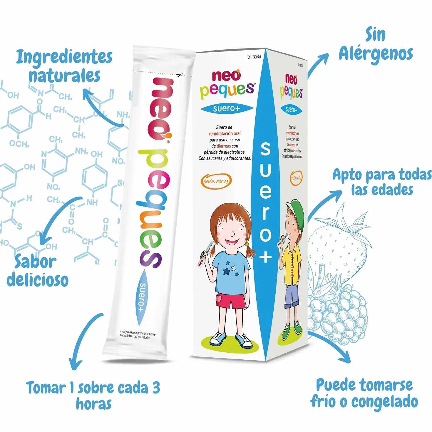 NEO PEQUES Suero + Suero Infantil de Rehidratación Oral 5 Unidades Sabor a Frutas