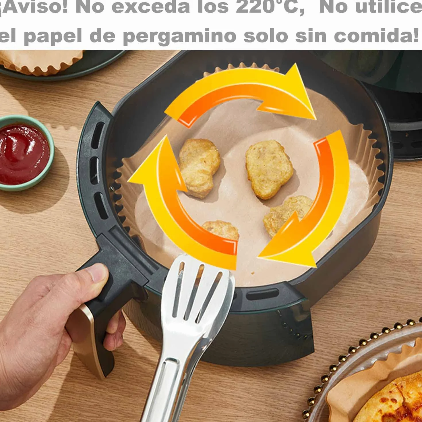 Papel para Freidora de Aire 100 Piezas 20CM Cosori Cecotec 5.5L Impermeable Antiadherente