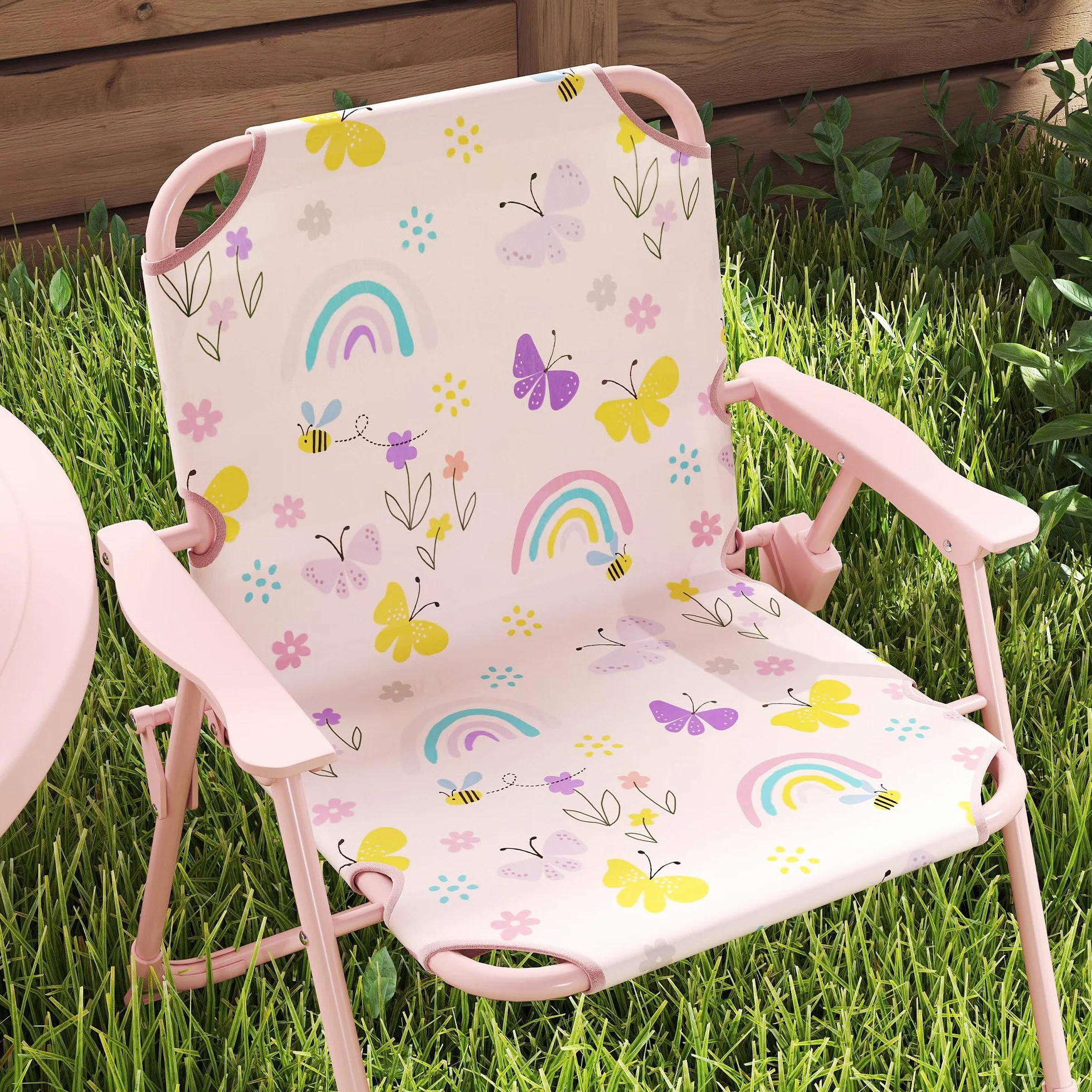 AIYAPLAY Conjunto de Mesa y Sillas Infantil de Jardín 4 Piezas con Sombrilla Ajustable