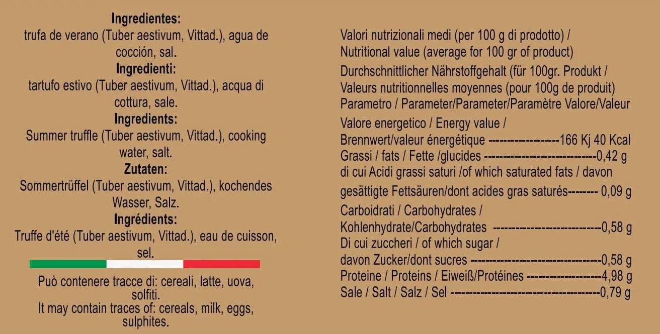 Tuber Aestivum Trufas Negras Enteras 30g 100% italiano gourmet salmuera vegano sin gluten