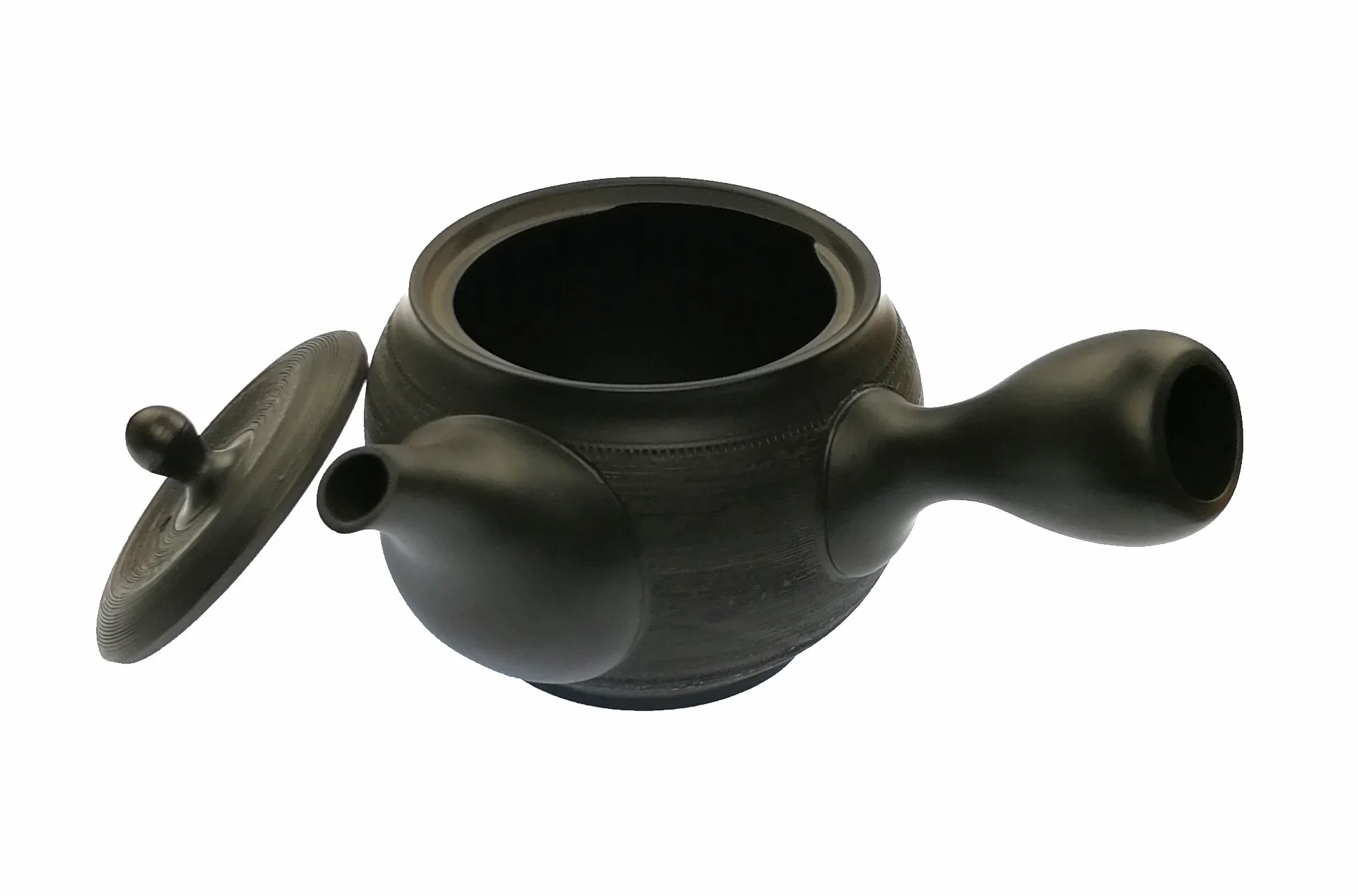 Kyusu Tetera japonesa con asa lateral para té verde, cerámica negra, 350 ml, colador de té de cerámica integrado, tetera asiática con una sola mano