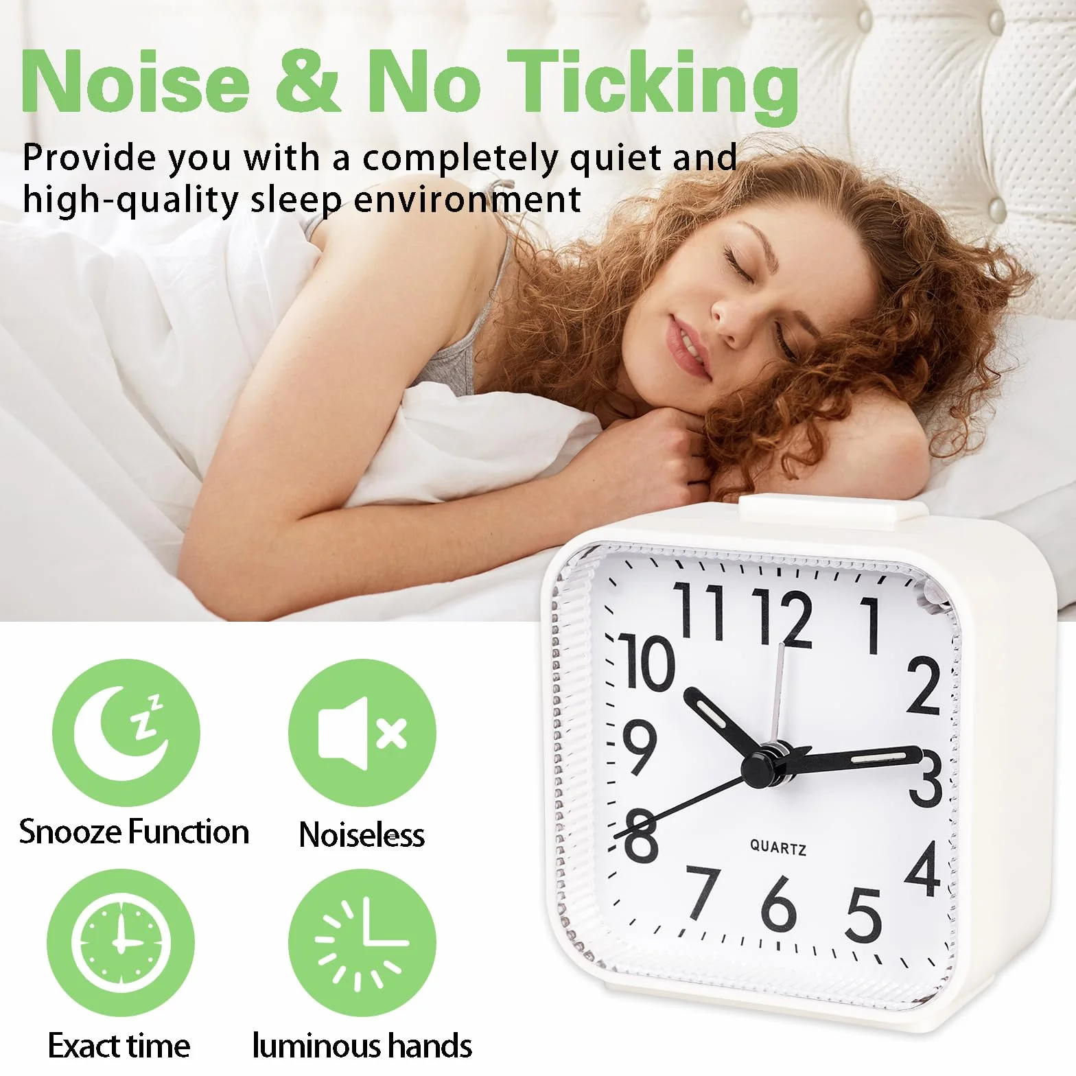 CIMOYBAI 2 Piezas Despertador Analógico Sin Tictac, Despertador Blanco con Luz, Función Snooze, Portátil, Luminoso, Silencioso Pequeño Despertador de Viaje para Dormilones Profundos