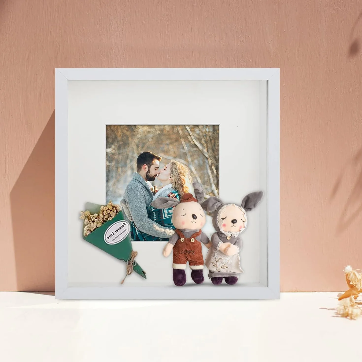Marcos con Profundidad 30x30 cm (Profundidad 3 cm), Marco de Fotos 3D Profundidad con Beige Passepartout, Marco de Objeto Rellenable para Rellenar, para Medallas,Flores,Recuerdos - Blanco