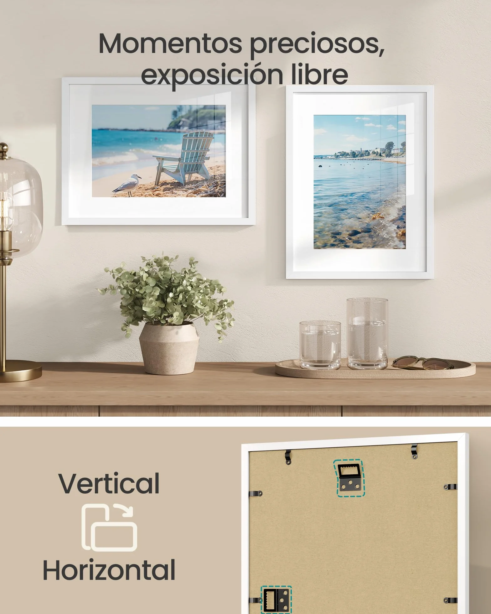 SONGMICS Marcos de Fotos 30 x 40 cm, Portafotos de Pared, Tablero MDF, con Clavos sin Rastro, Juego de 3, Blanco RPF057WZ01