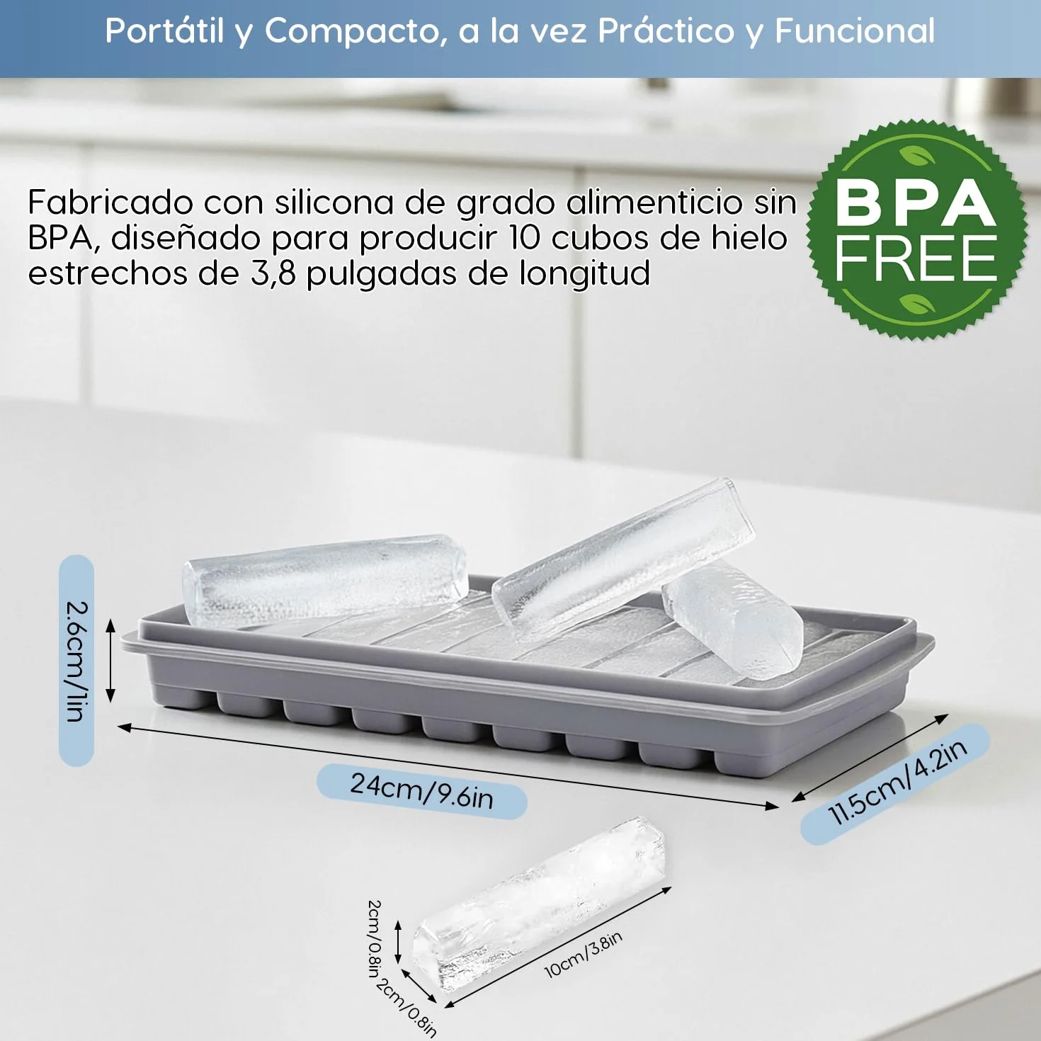 Cubiteras para Hielo con Tapa, Silicona, 30 Palitos Largos, sin BPA