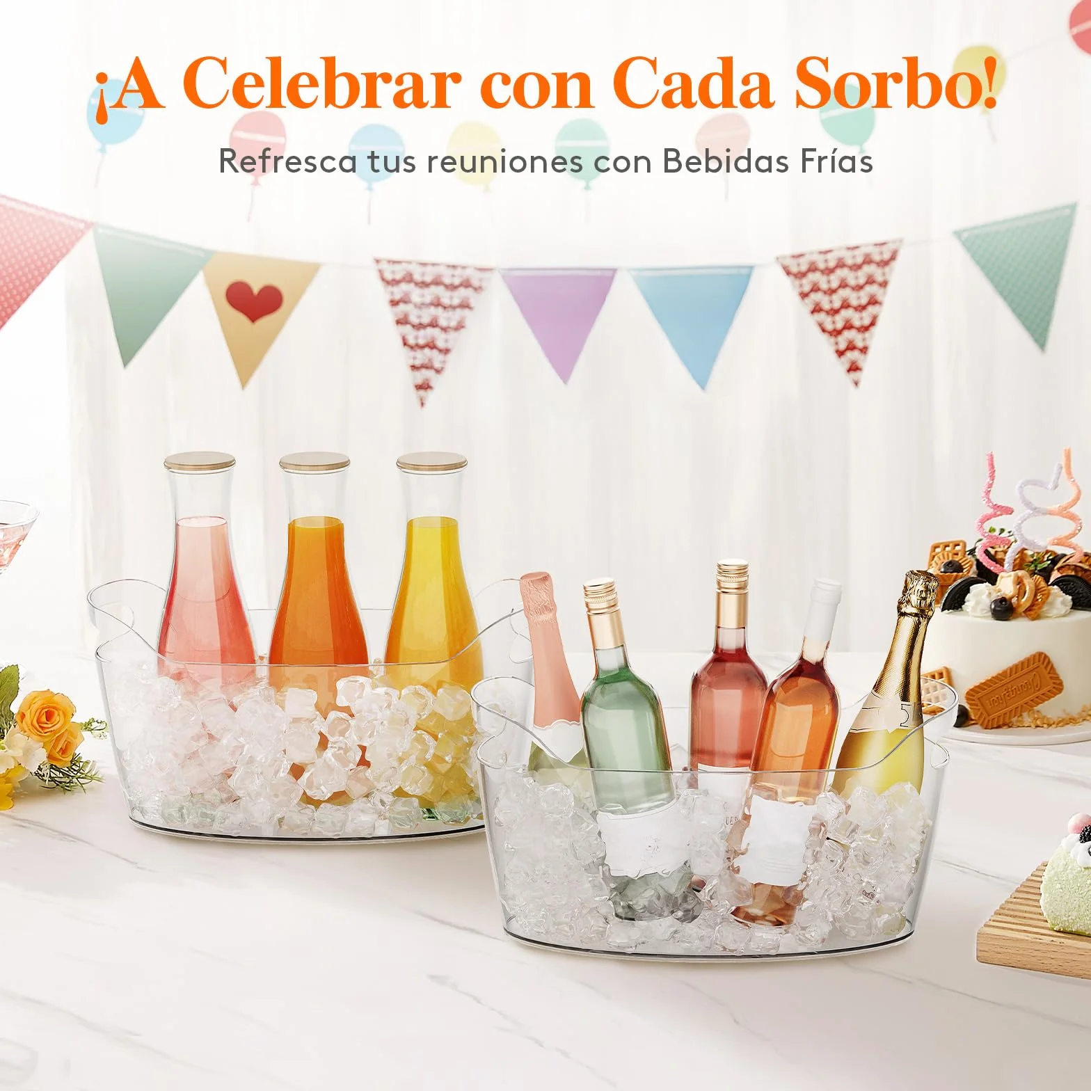 Lifewit Cubitera para Botellas Grande 6.5L, Enfriador de Botellas de Vino con Cuchara, Ice Bucket Portátil 38x18x20 cm, Juego de 2