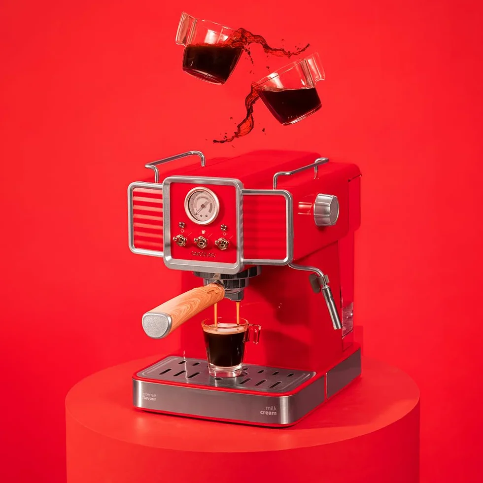Cecotec Cafetera Express Power Espresso 20 Tradizionale Light Red. 1350 W, Tecnología ForceAroma de 20bars, Vaporizador Orientable, Brazo Doble, Apagado Automático Bandeja de Goteo Desmontable